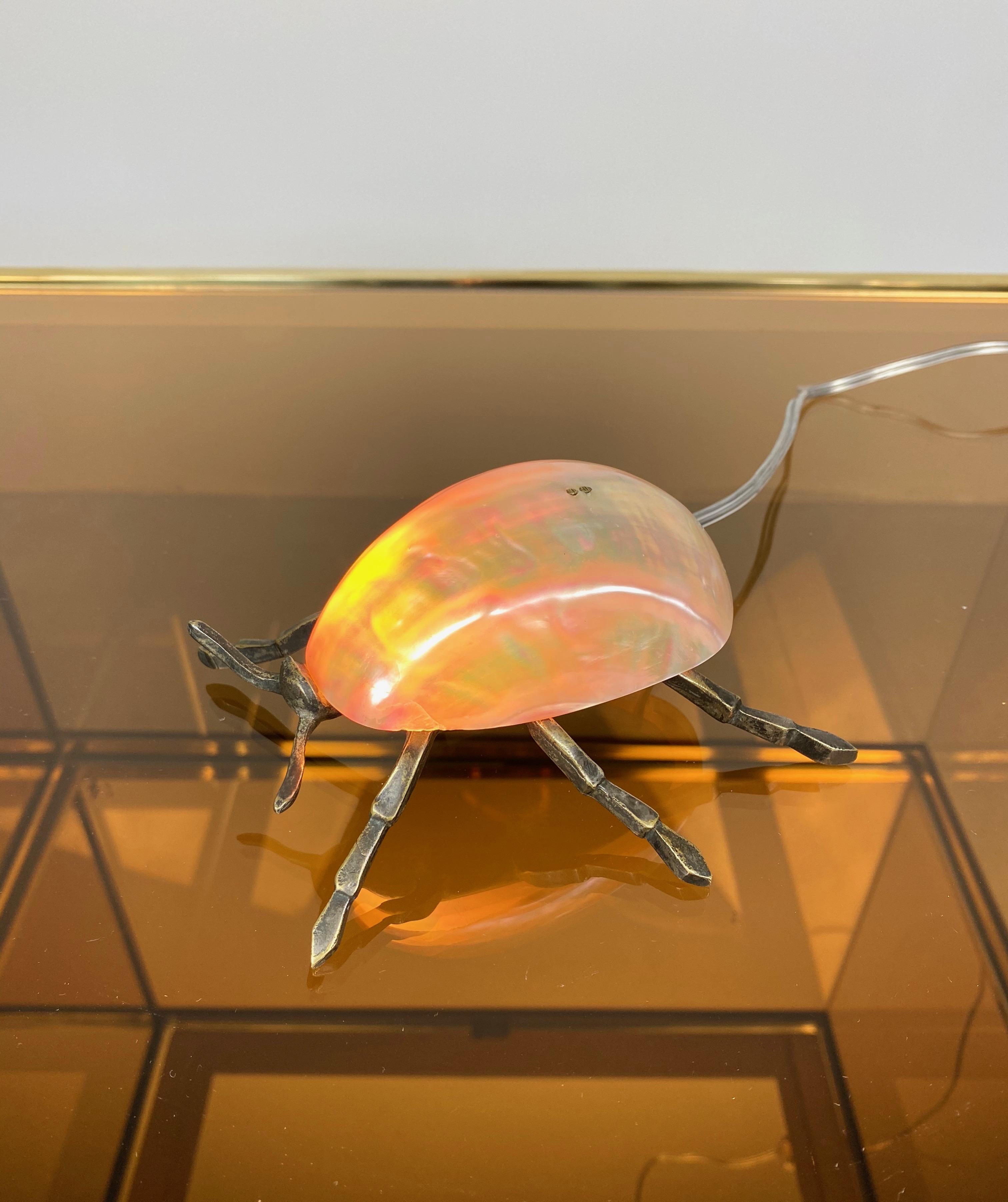 Little Insect Bug Lamp in Iron and Mother of Pearl Nacre, Italy, 1970s In Good Condition In Rome, IT