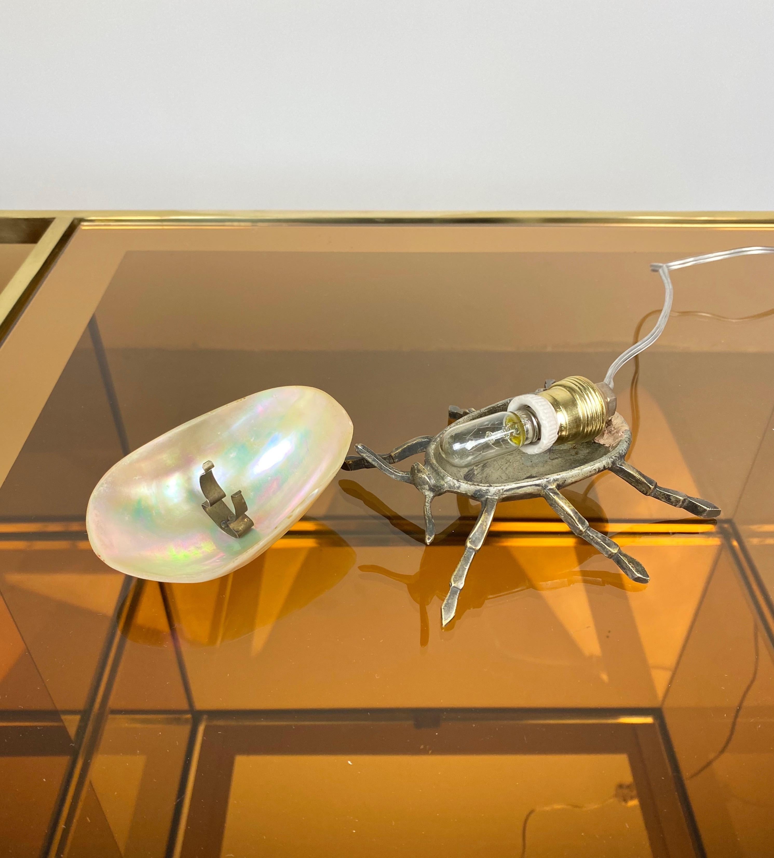 Metal Little Insect Bug Lamp in Iron and Mother of Pearl Nacre, Italy, 1970s