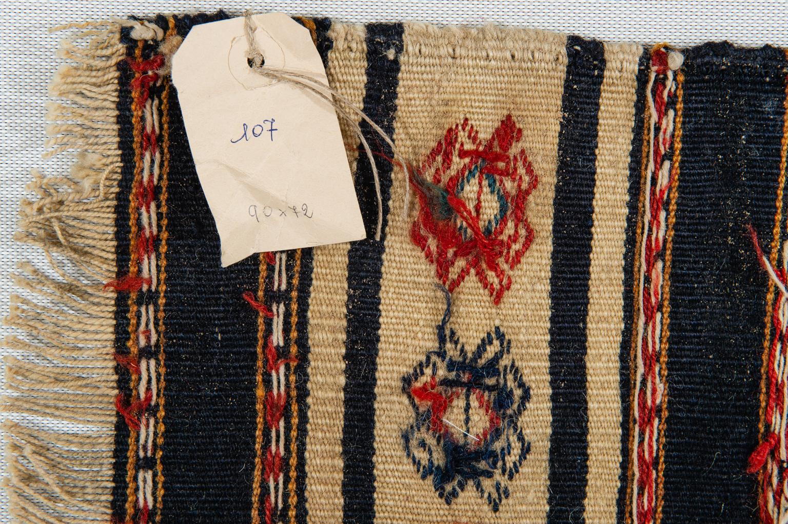 From my private collection - (re. 107/E) -
Little old kilim Kurdestan with polychrome stripes: fine and rare.
To put or Your sofa or on the wall as an unusual picture.

 