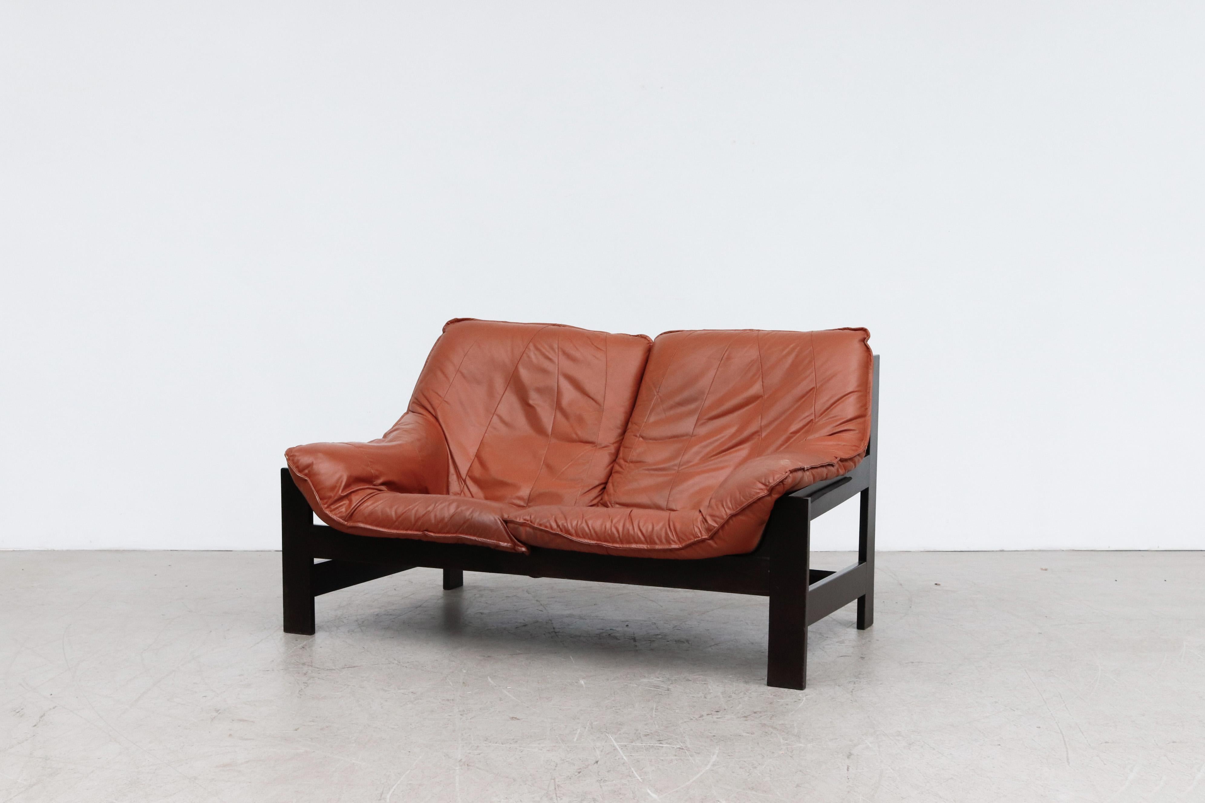 Mid-Century Modern Little LeoLux Loveseat with Coral Leather