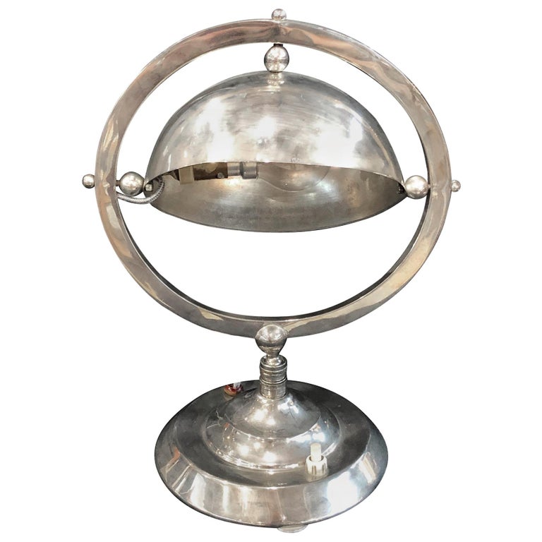 Little Metal Table Lamp, Hemisphere in a Circle, Art Deco, France 1930s For Sale