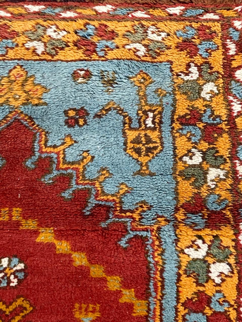 Wool Bobyrug’s Little Mid Century Turkish Ushak Rug For Sale