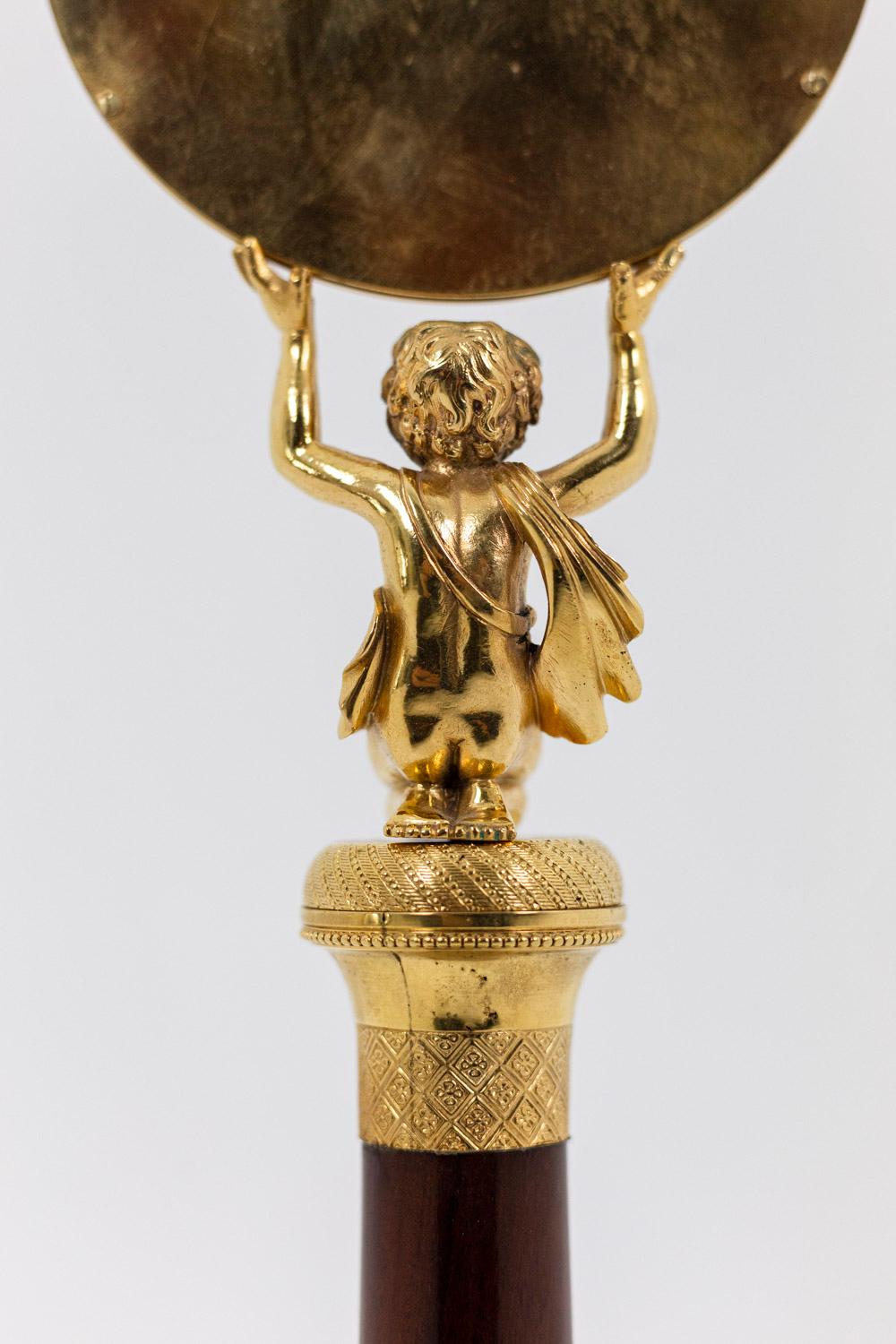XIXe siècle Petit miroir en bois de rose et bronze doré, période Empire en vente