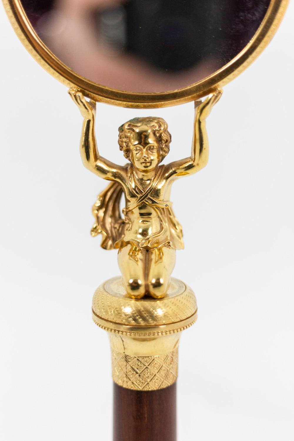 Bronze Petit miroir en bois de rose et bronze doré, période Empire en vente