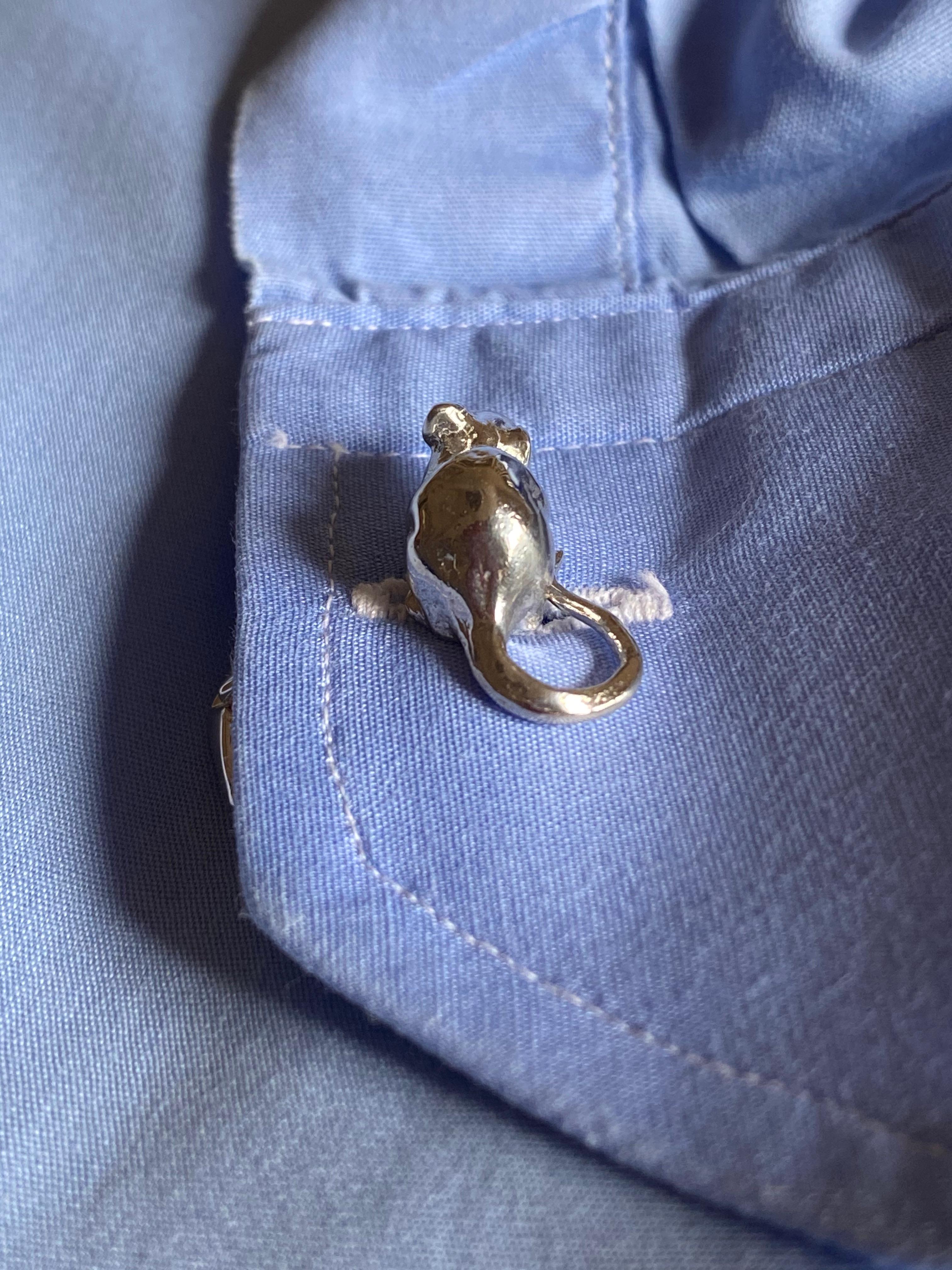 Artisan Little Mouse Solid Silver Sterling Gold Plated Handcrafted Unisex Cufflinks For Sale