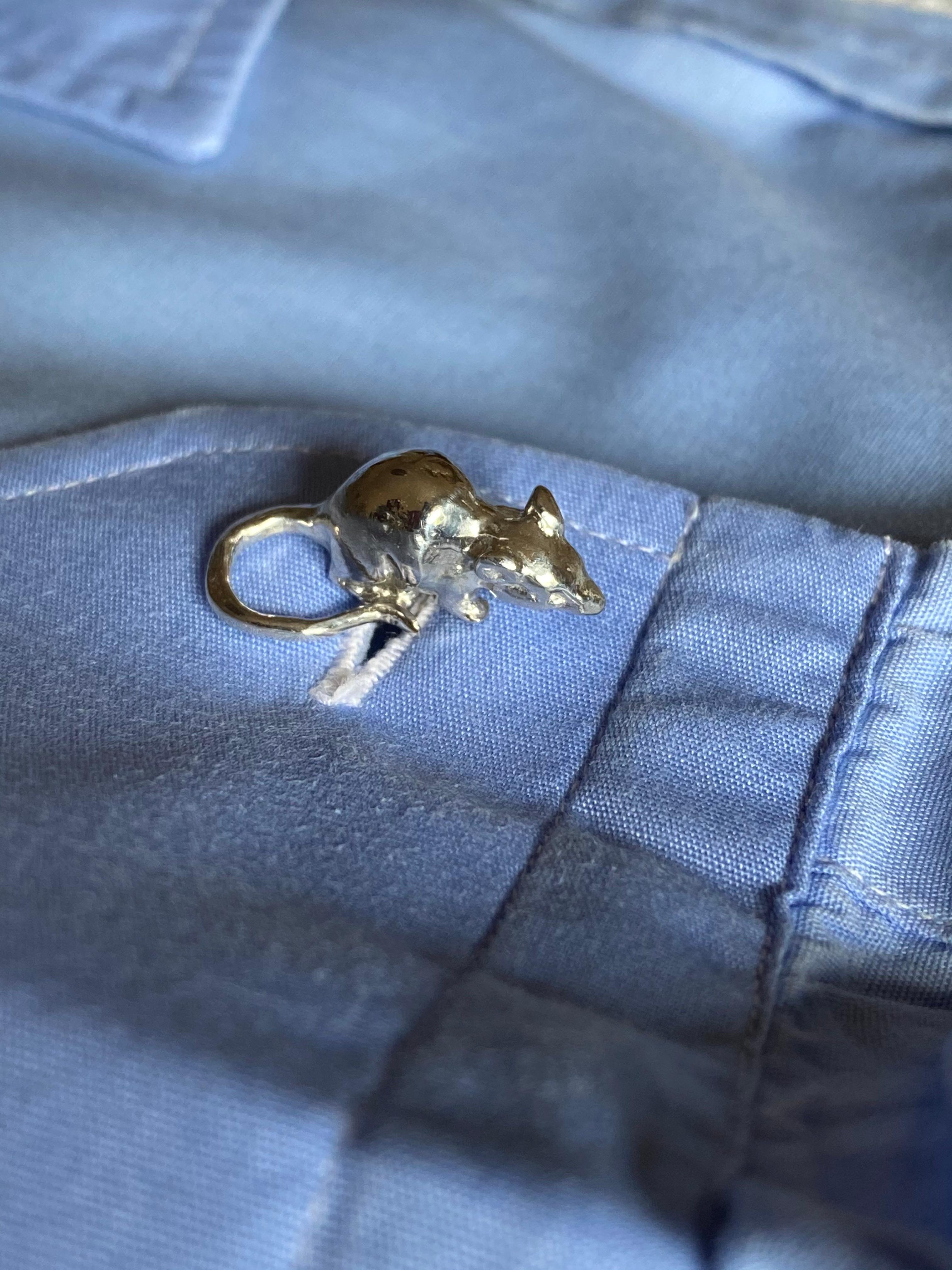 Little Mouse Solid Silver Sterling Gold Plated Handcrafted Unisex Cufflinks In New Condition For Sale In Rome, IT