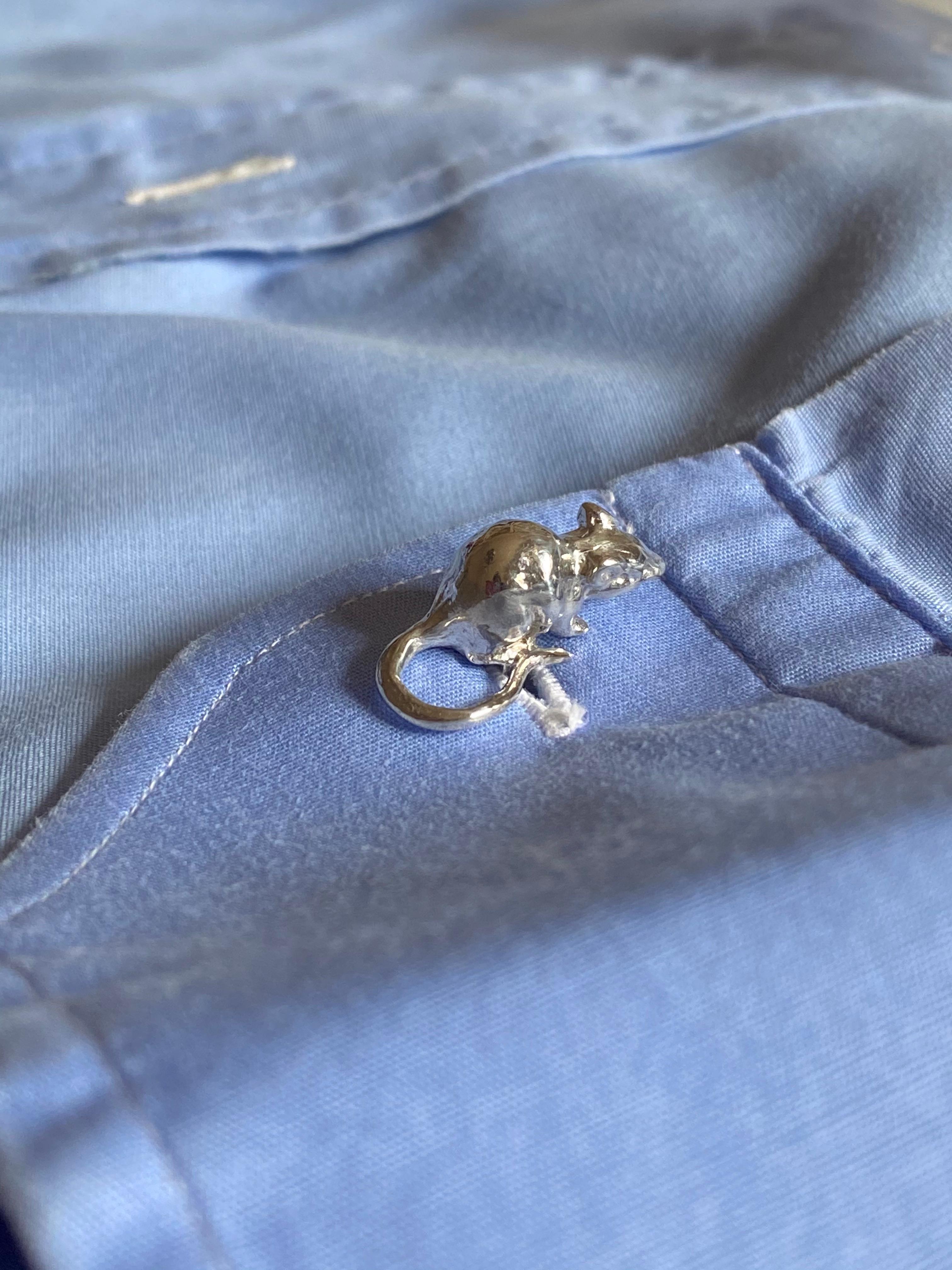 Little Mouse Solid Silver Sterling Gold Plated Handcrafted Unisex Cufflinks For Sale 1