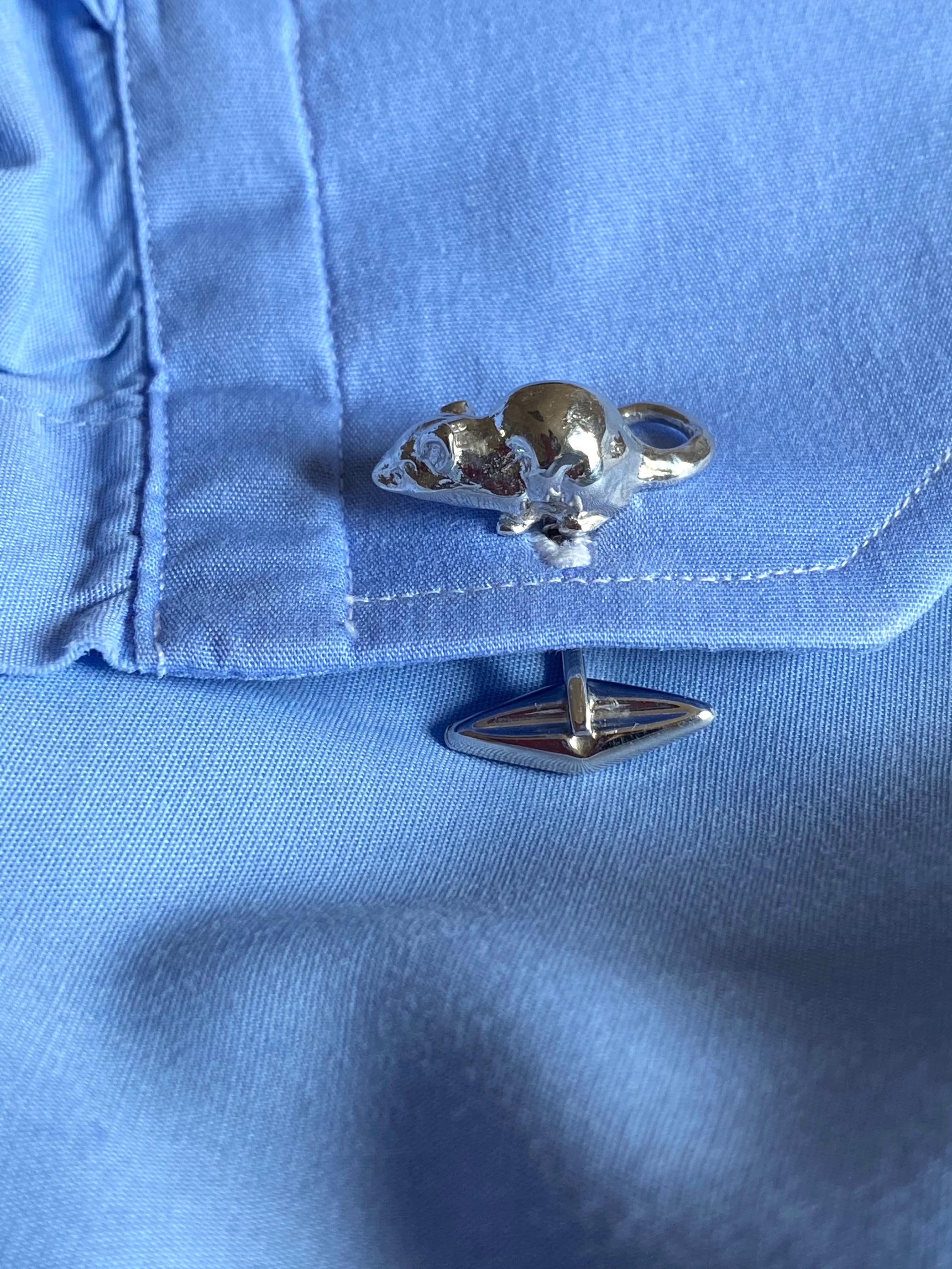 Little Mouse Solid Silver Sterling Gold Plated Handcrafted Unisex Cufflinks For Sale 2