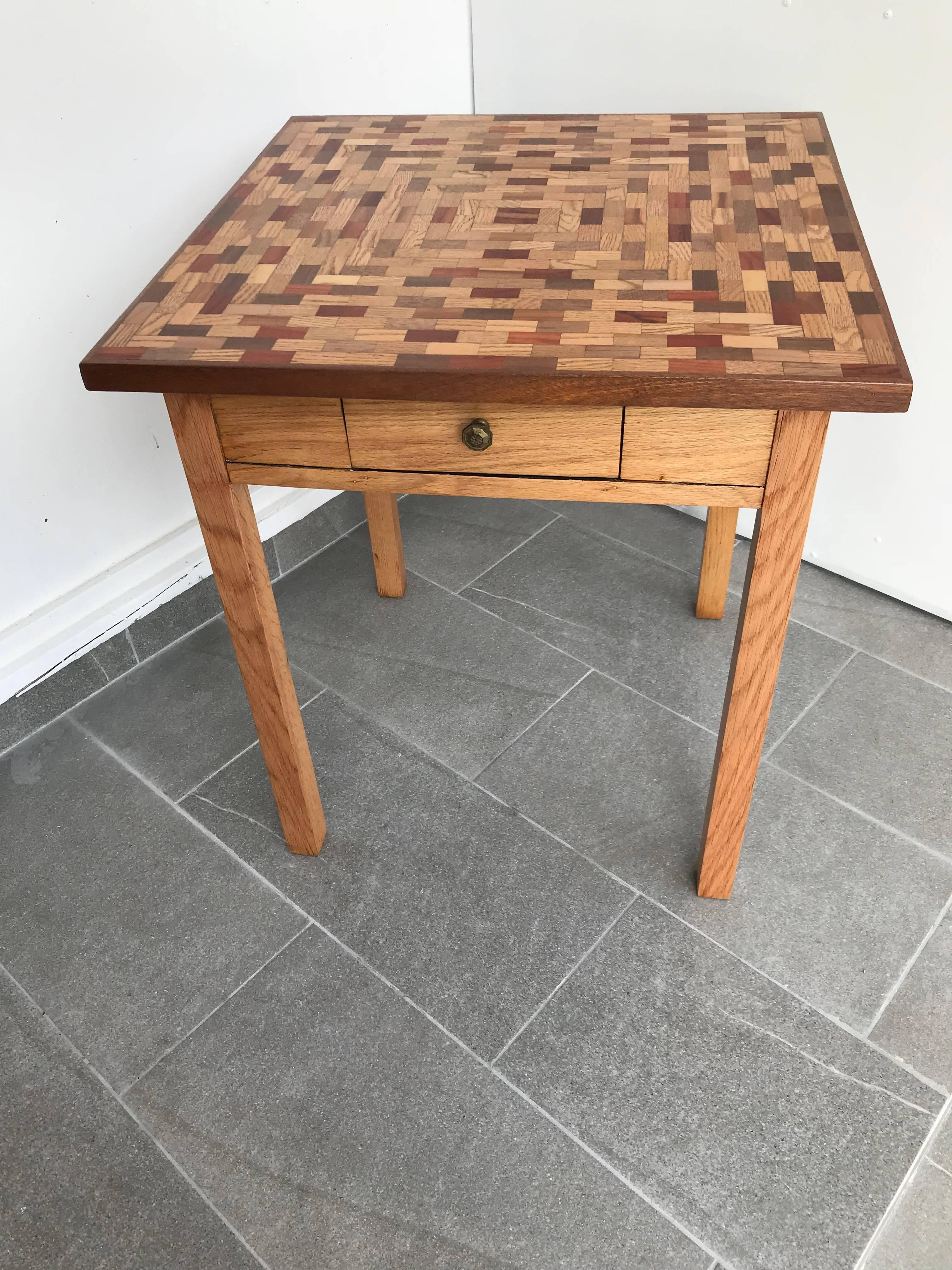 Mid-Century Modern Little Parquet Top Game or Dining Table