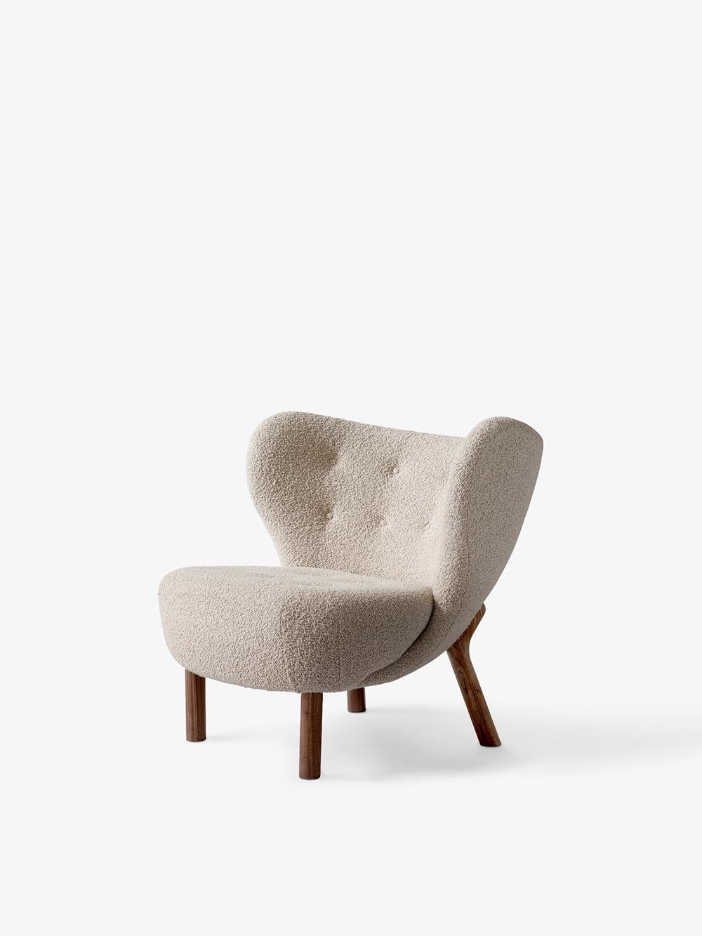 Little Petra & Pouf-Walnut & Kirkby Design Loop Oyster/09 Fabric by Viggo Boesen For Sale 4