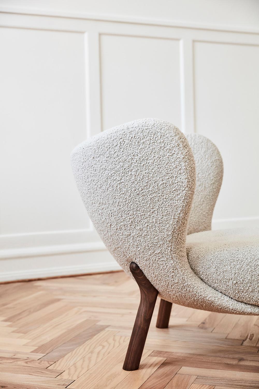 Contemporary Little Petra & Pouf-Walnut & Kirkby Design Loop Oyster/09 Fabric by Viggo Boesen For Sale