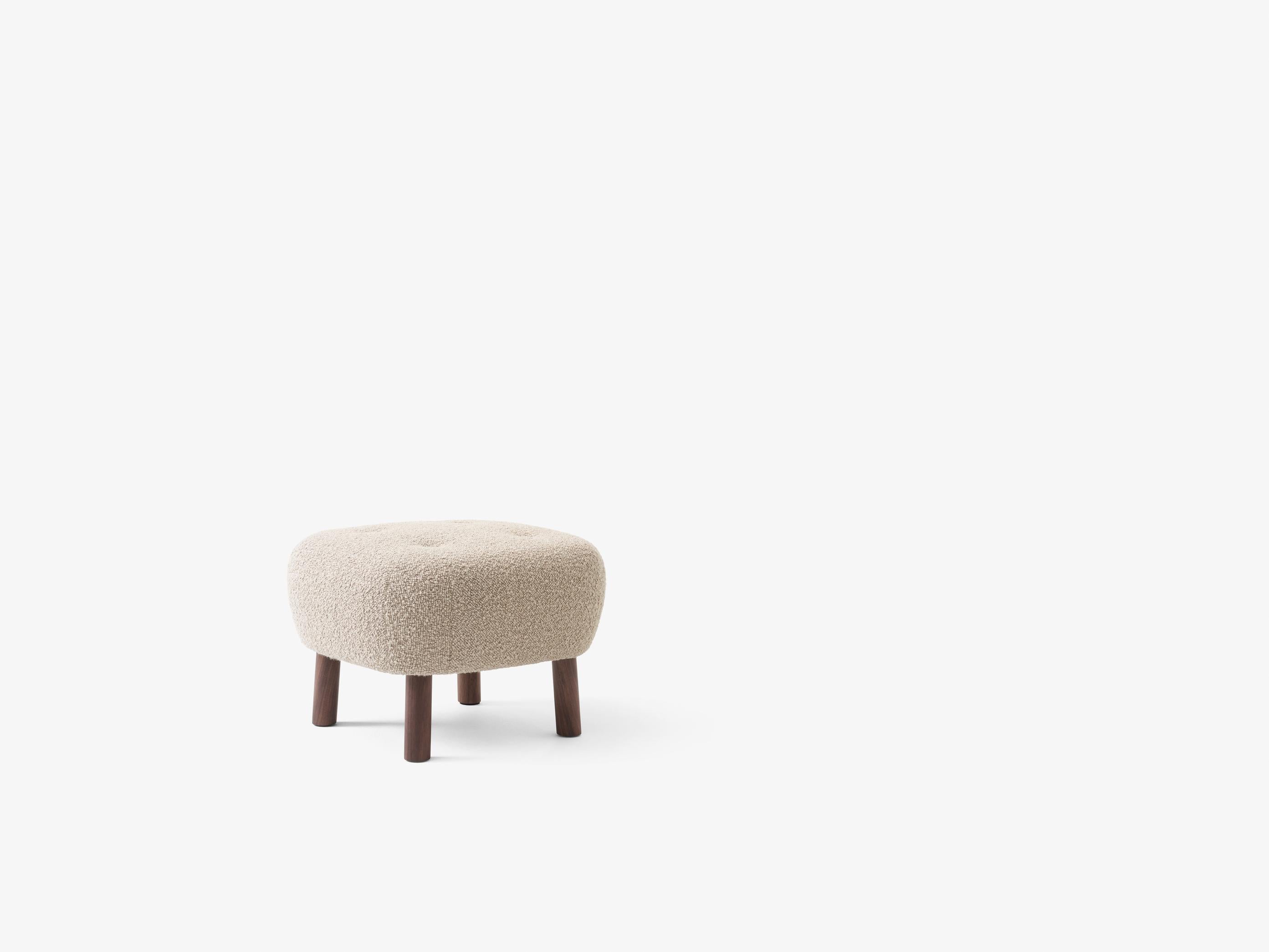 Little Petra & Pouf-Walnut & Kirkby Design Loop Oyster/09 Fabric by Viggo Boesen For Sale 1