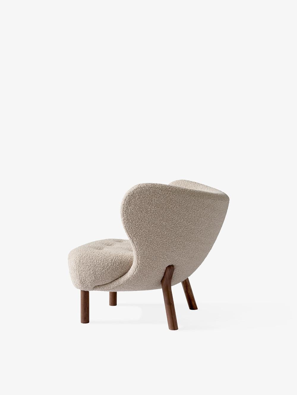 Little Petra & Pouf-Walnut & Kirkby Design Loop Oyster/09 Fabric by Viggo Boesen For Sale 3