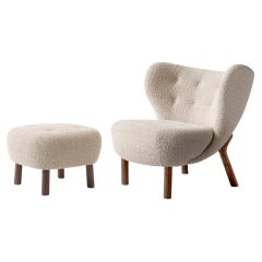 Little Petra & Pouf-Walnut & Kirkby Design Loop Oyster/09 Fabric by Viggo Boesen