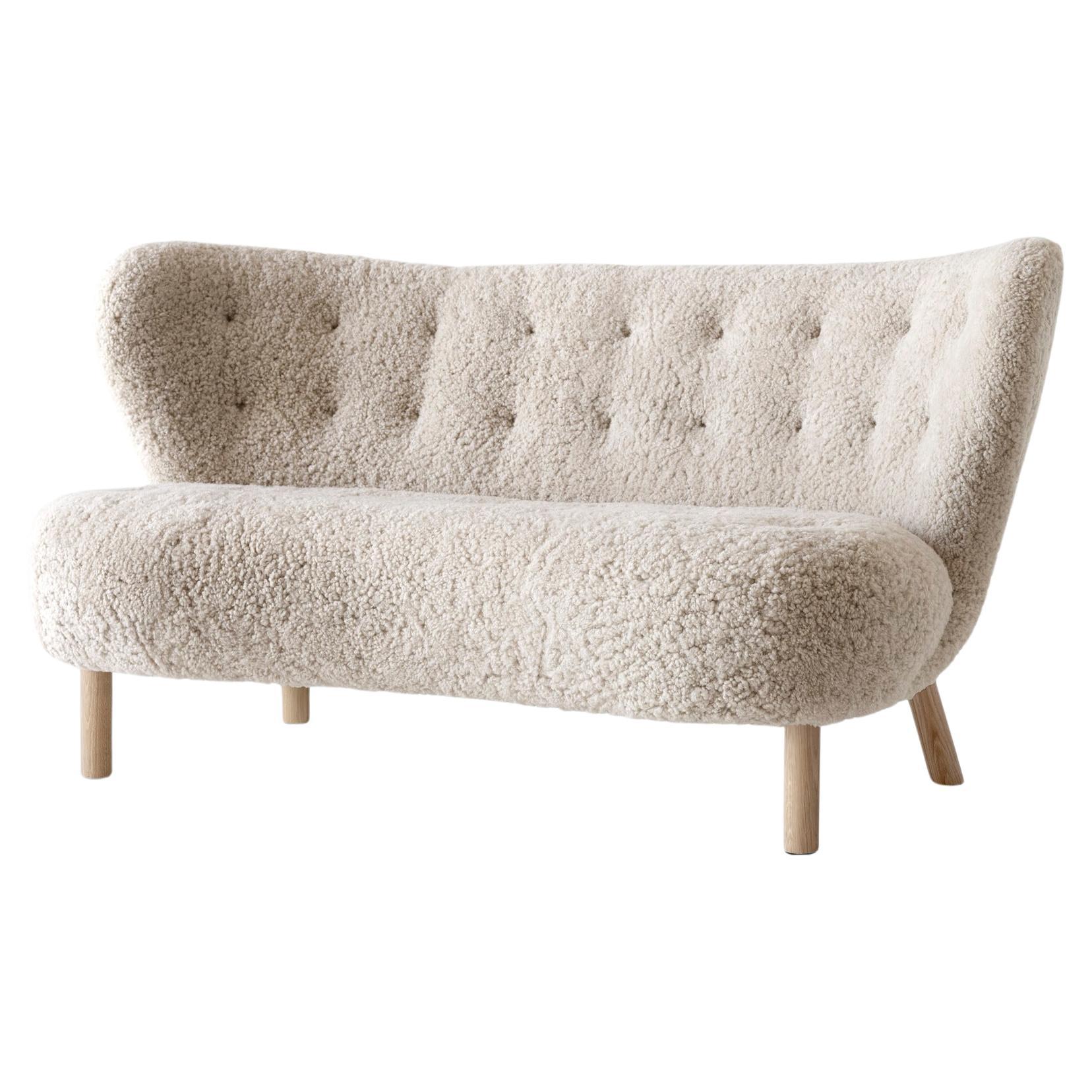 Little Petra Sofa by Viggo Boesen in Sheepskin Moonlight & Oiled Oak, for &T
