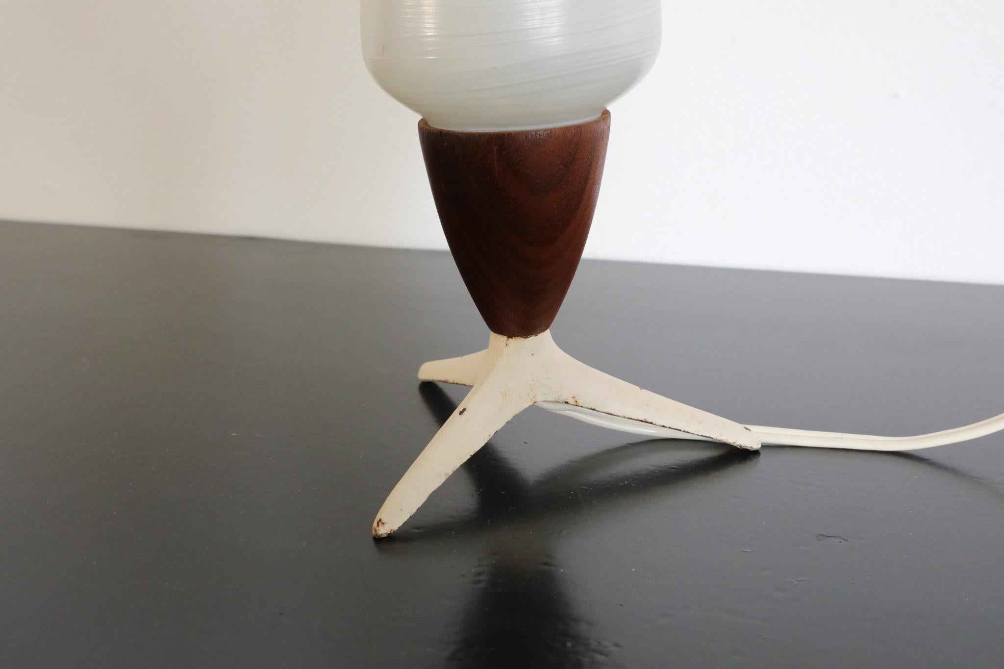 Little Philips Teak & Glass Tripod Table Lamp 2