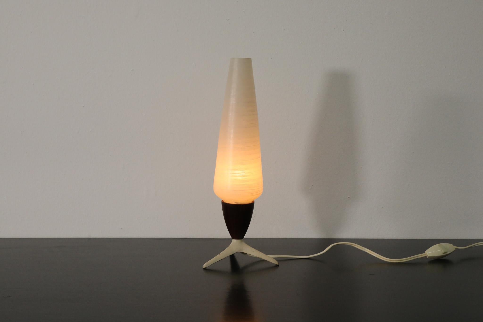 Mid-Century Modern Little Philips Teak & Glass Tripod Table Lamp