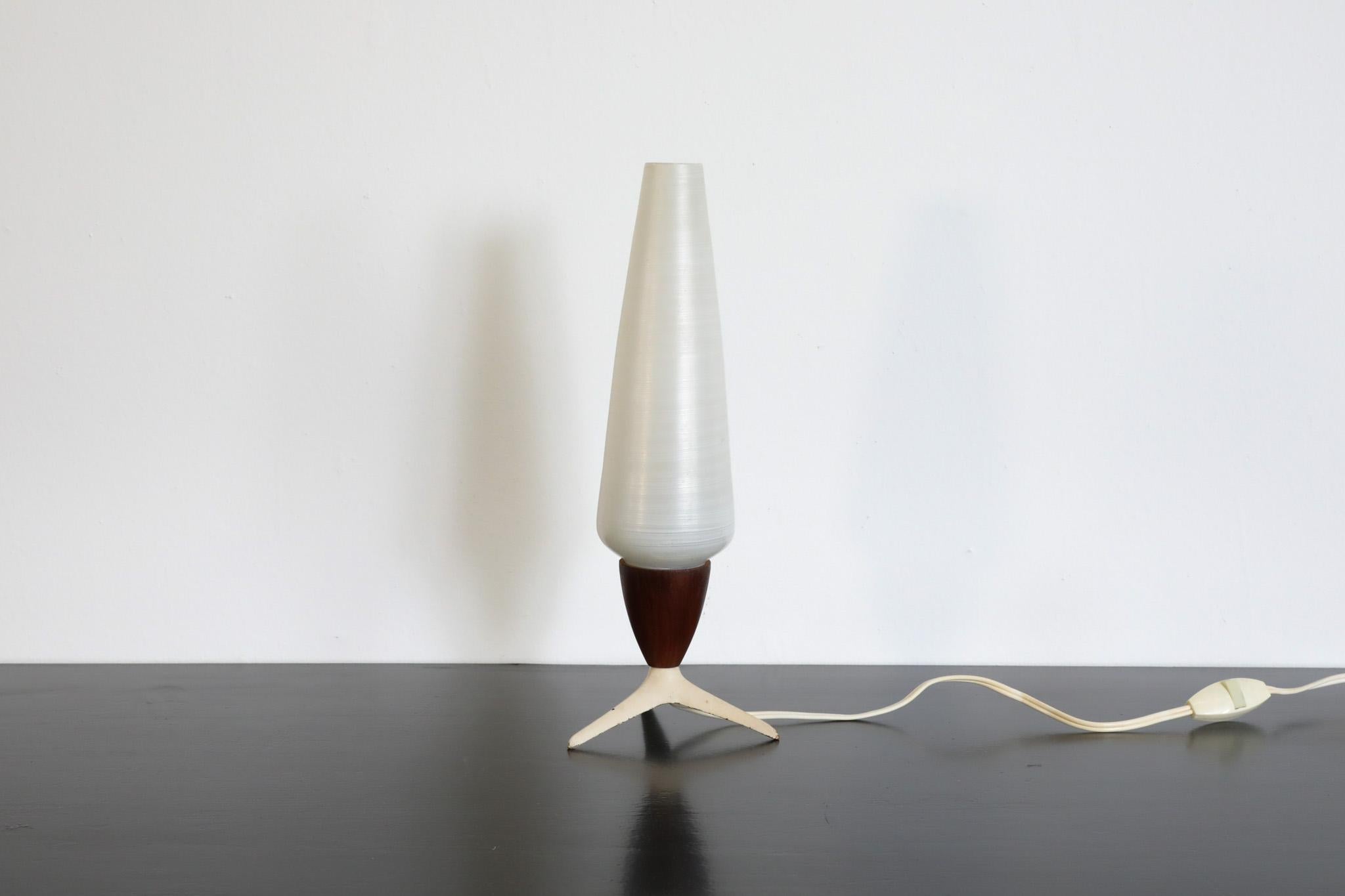 Dutch Little Philips Teak & Glass Tripod Table Lamp