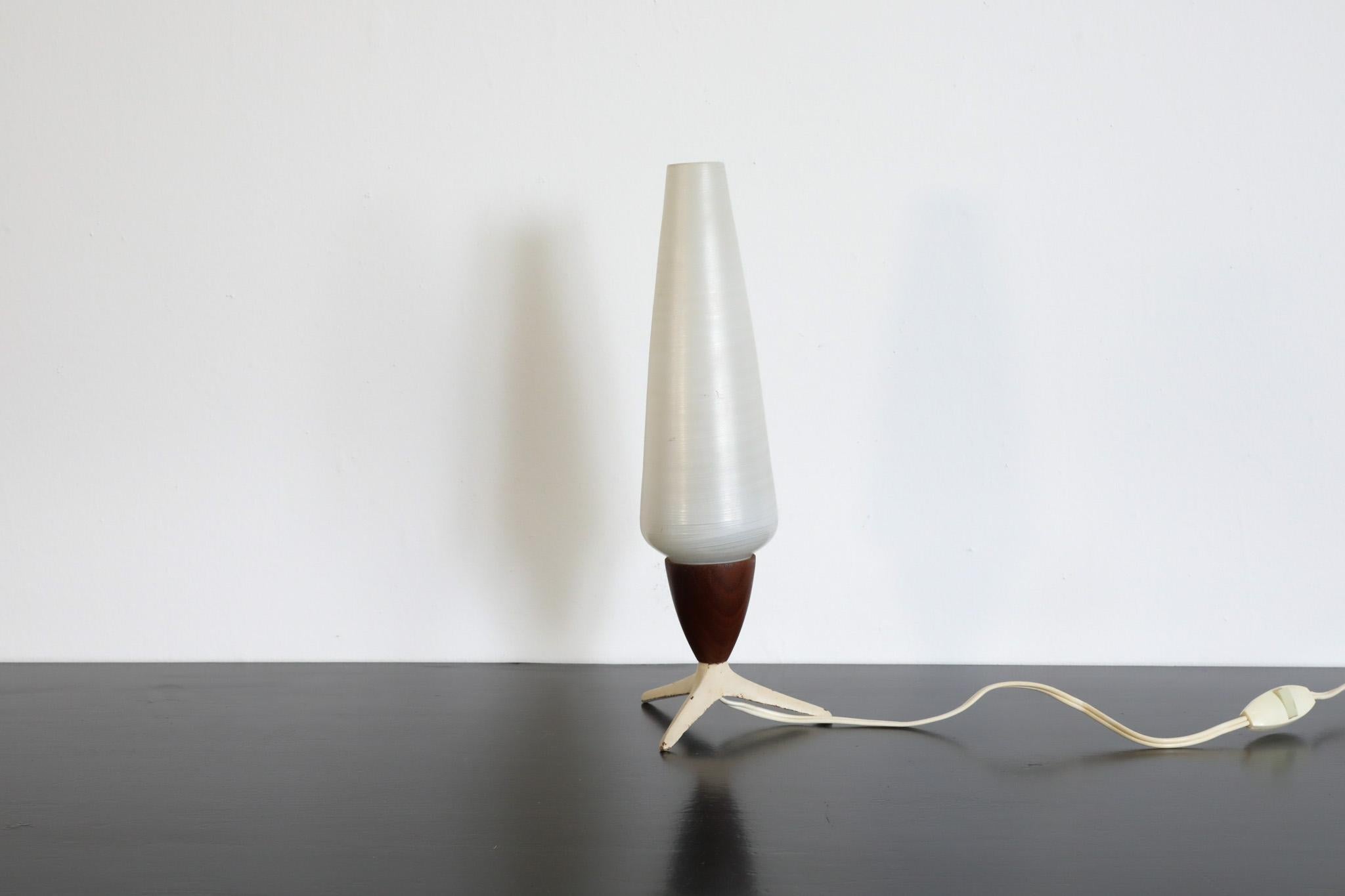 Enameled Little Philips Teak & Glass Tripod Table Lamp