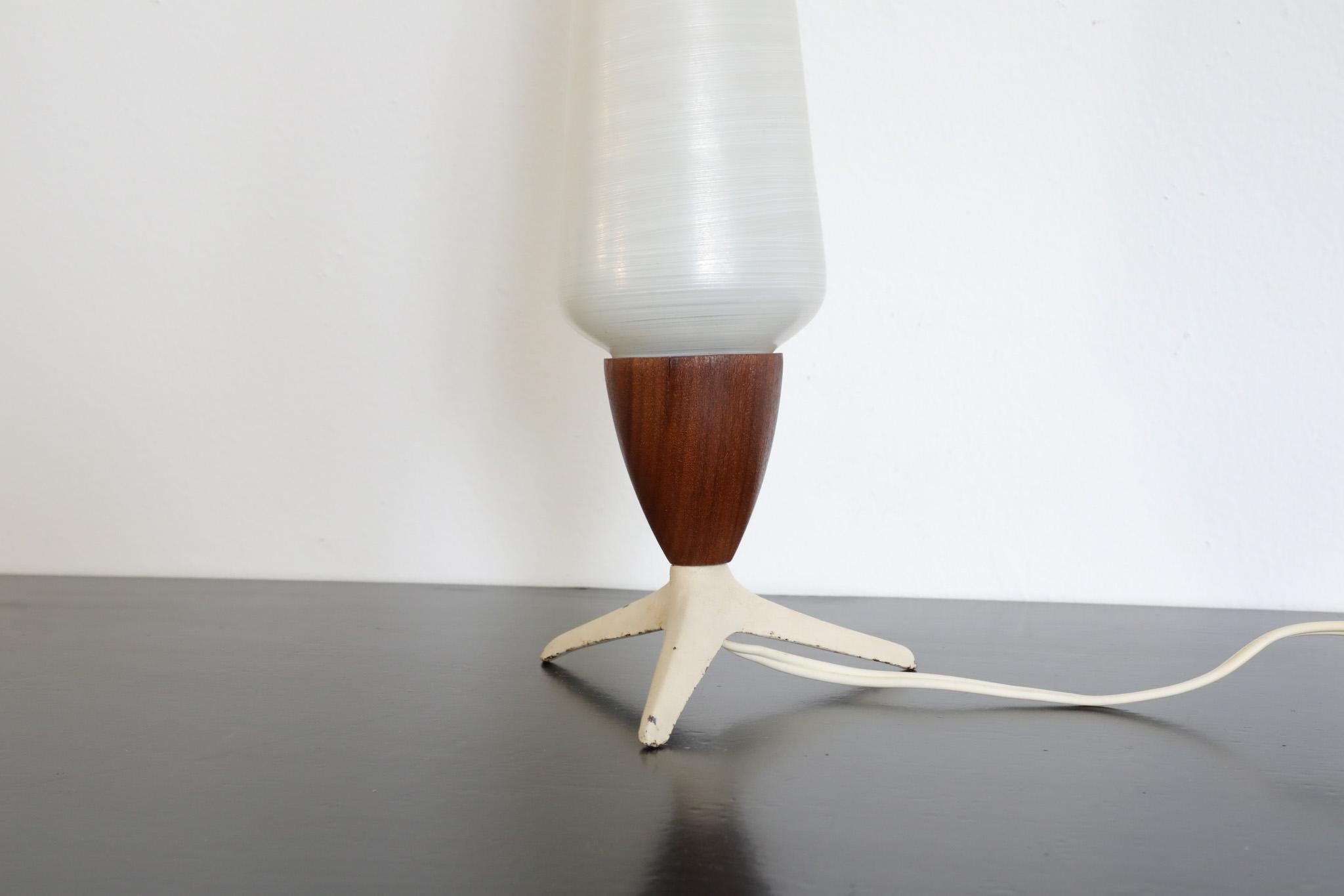 Metal Little Philips Teak & Glass Tripod Table Lamp