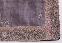 Antique Hand-Woven Pillow from Indian Sari with Silver Embroidery