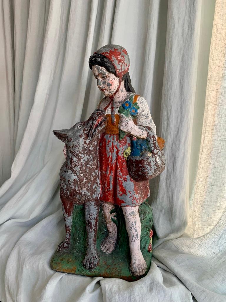 French Little Red Riding Hood - Garden Statue For Sale