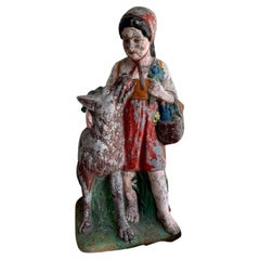 Antique Little Red Riding Hood - Garden Statue