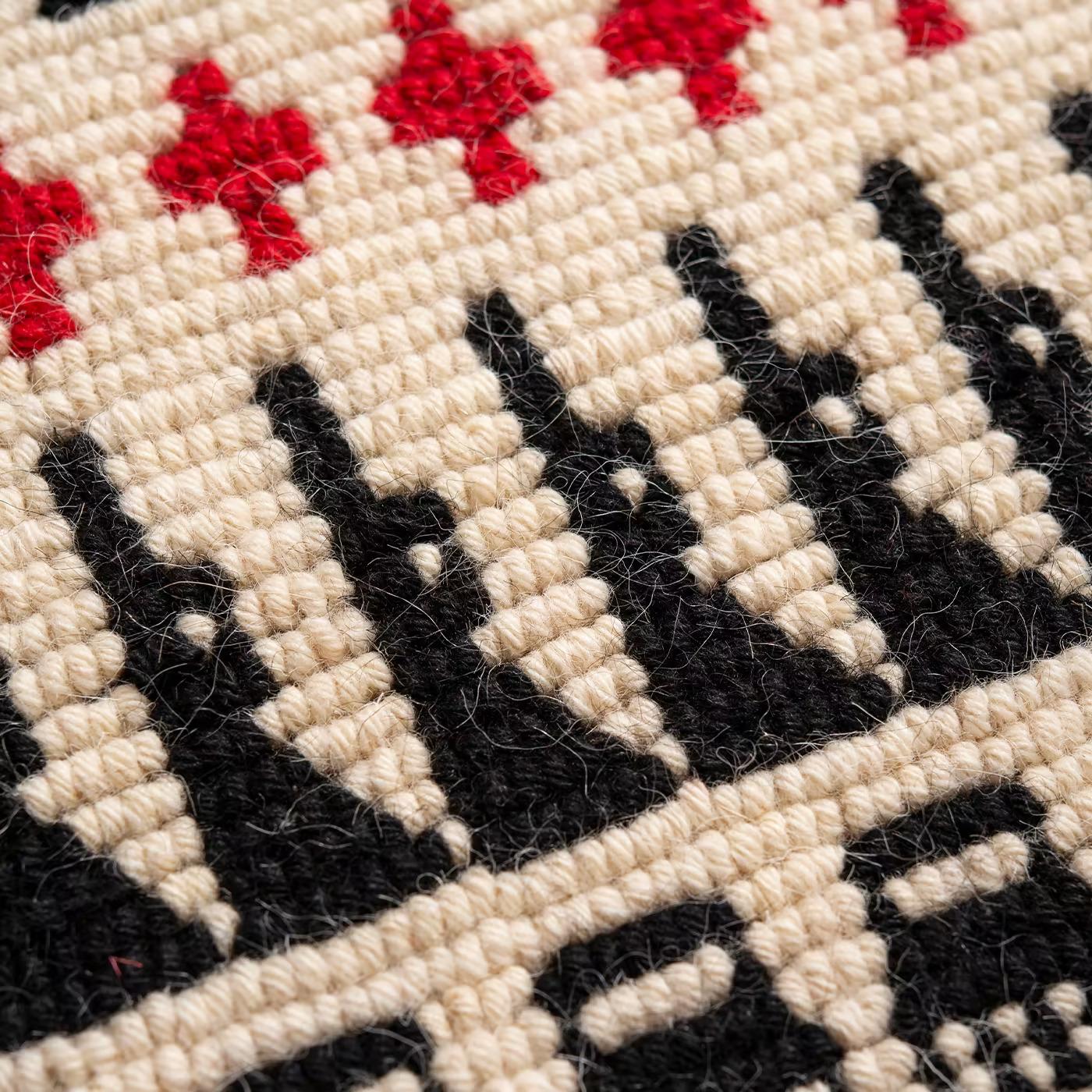Each rug is a unique piece, hand-made in Sardinia using an ancient grain-weaving technique native to the island known as ‘a pibiones’, dialectal word for 