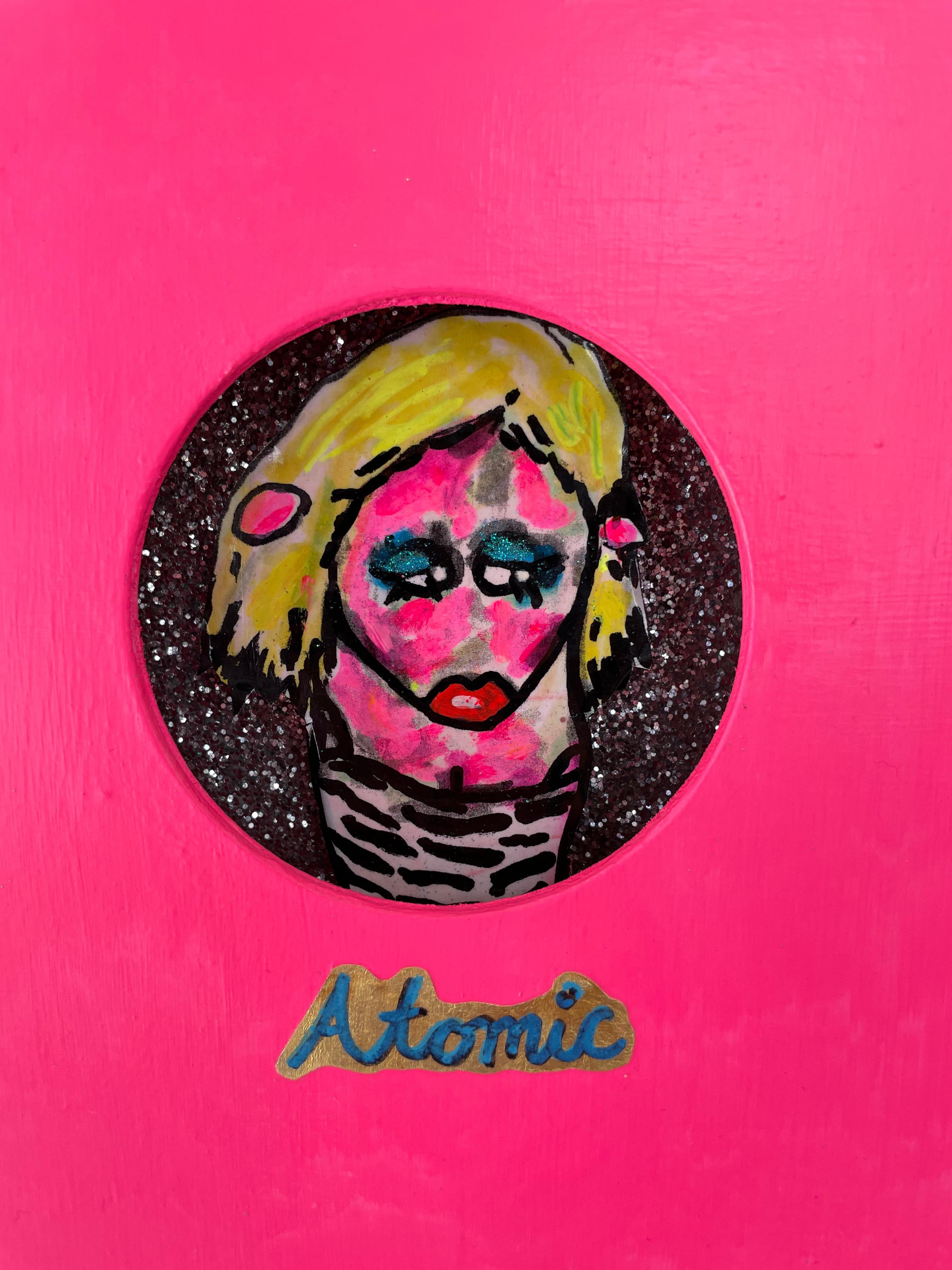 Atomic - mixed media on wood - Painting by Little Ricky