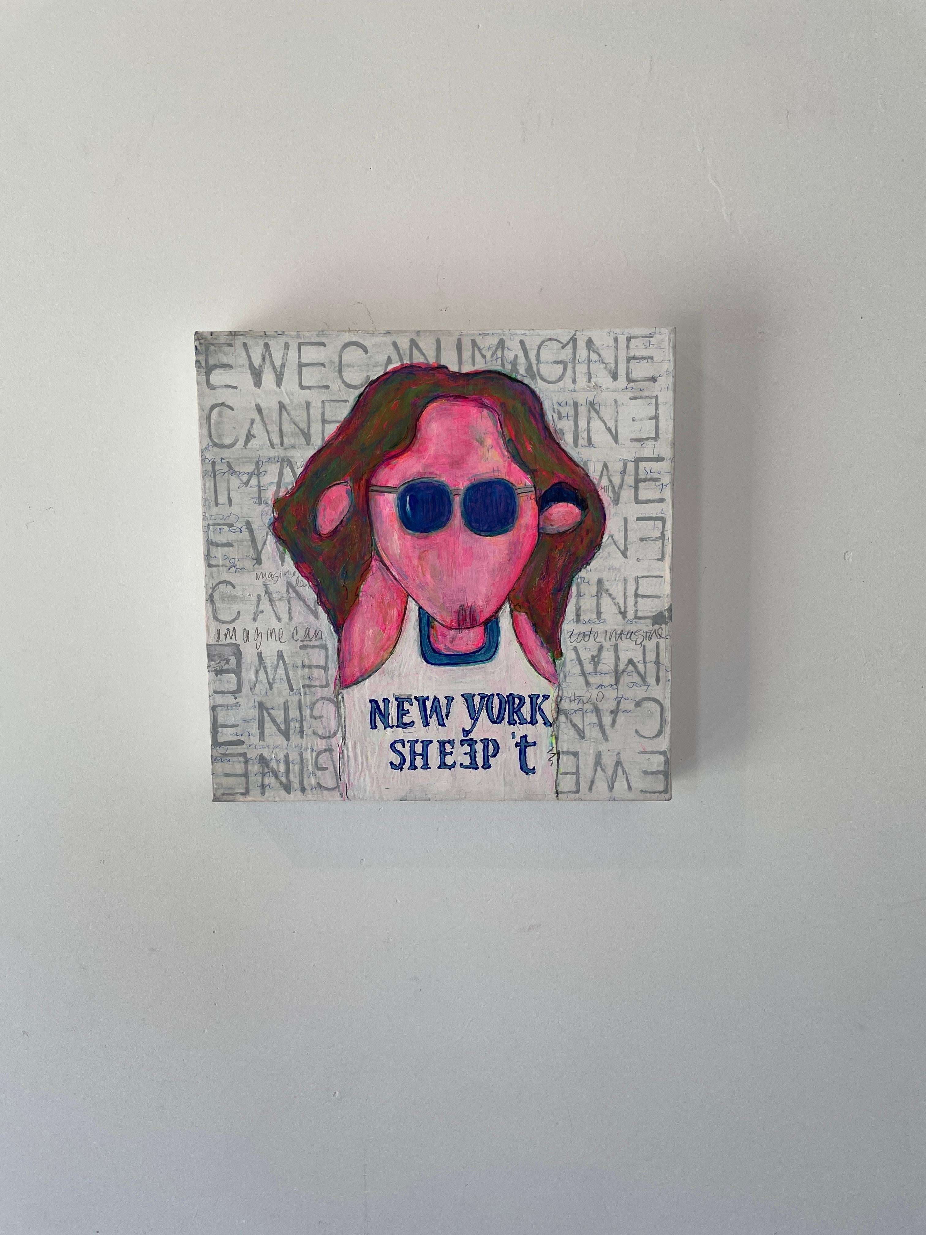 Can Ewe Imagine - mixed media on wood - Pop Art Painting by Little Ricky