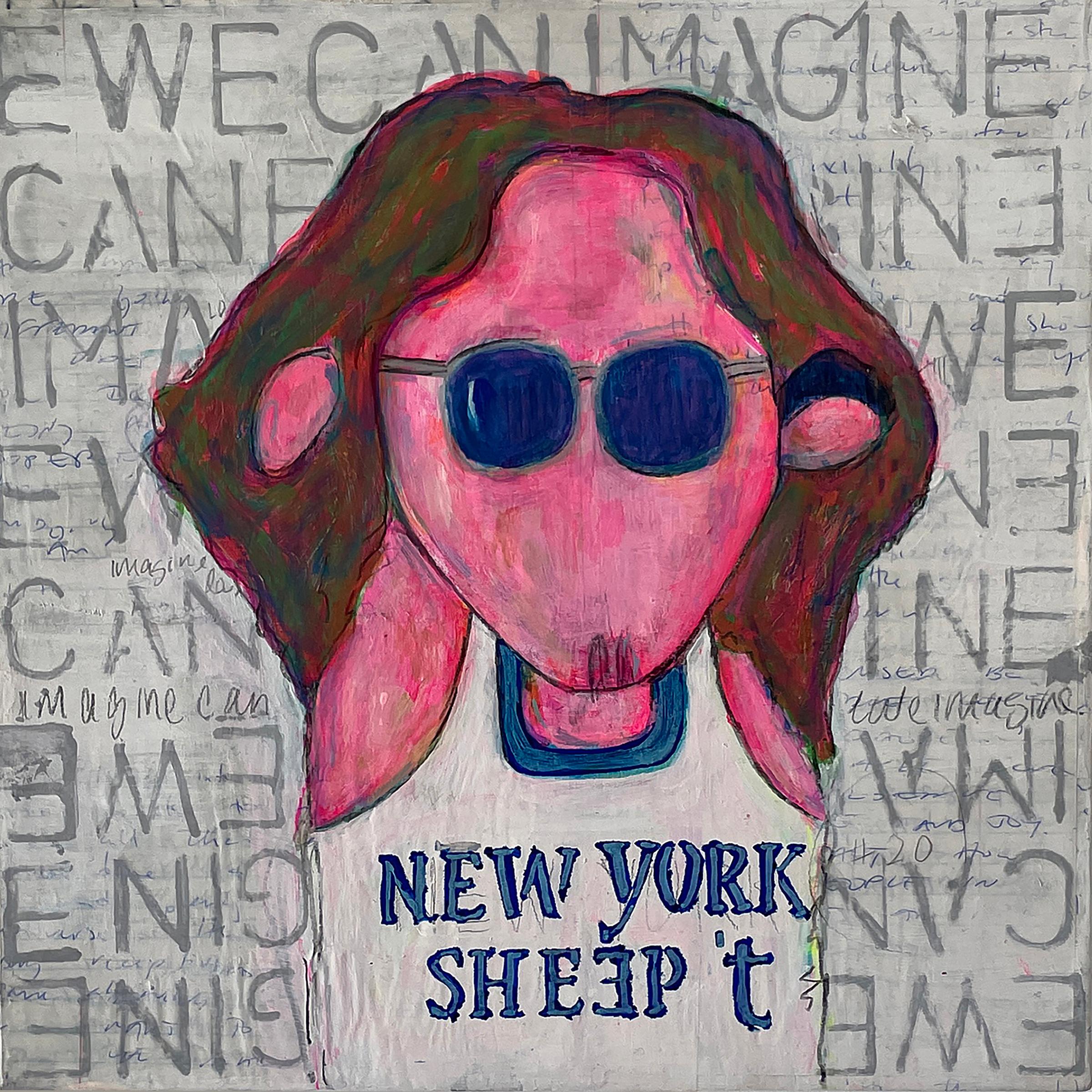 Can Ewe Imagine - mixed media on wood - Painting by Little Ricky