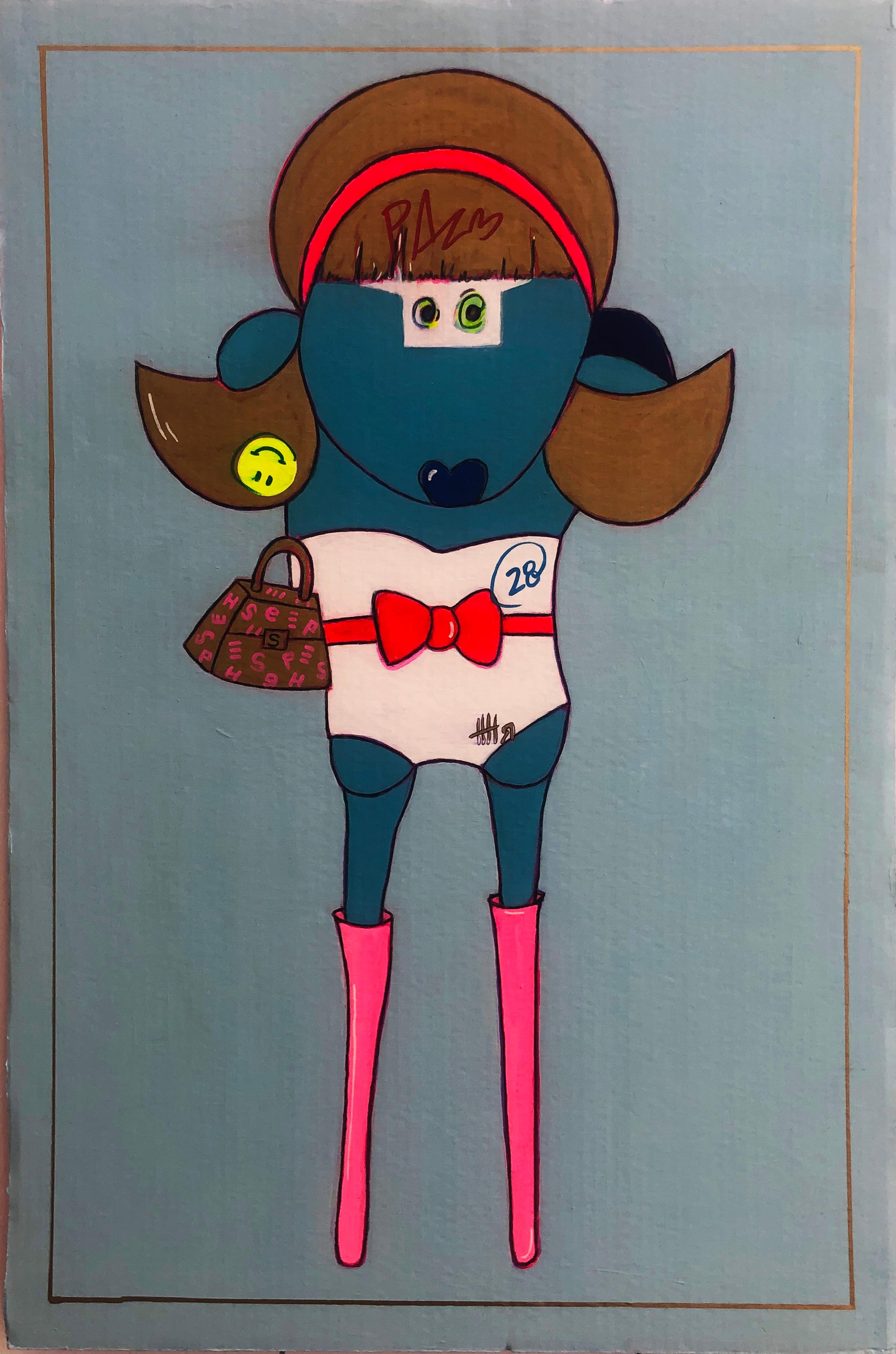 Looking For.. Shirly  - acrylic on cardboard - Painting by Little Ricky