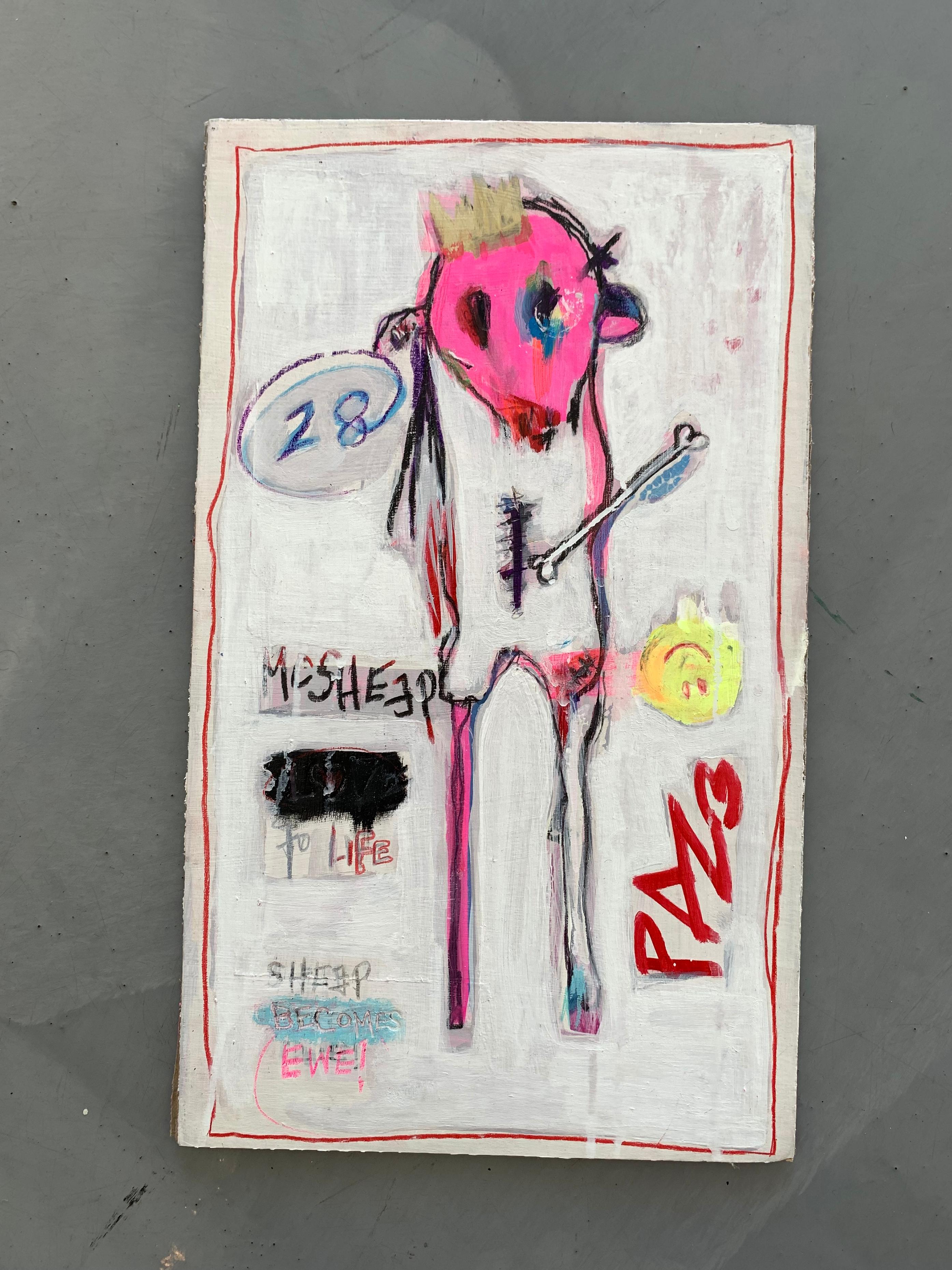 Mc Sheep - Acrylic on Cardboard - Painting by Little Ricky
