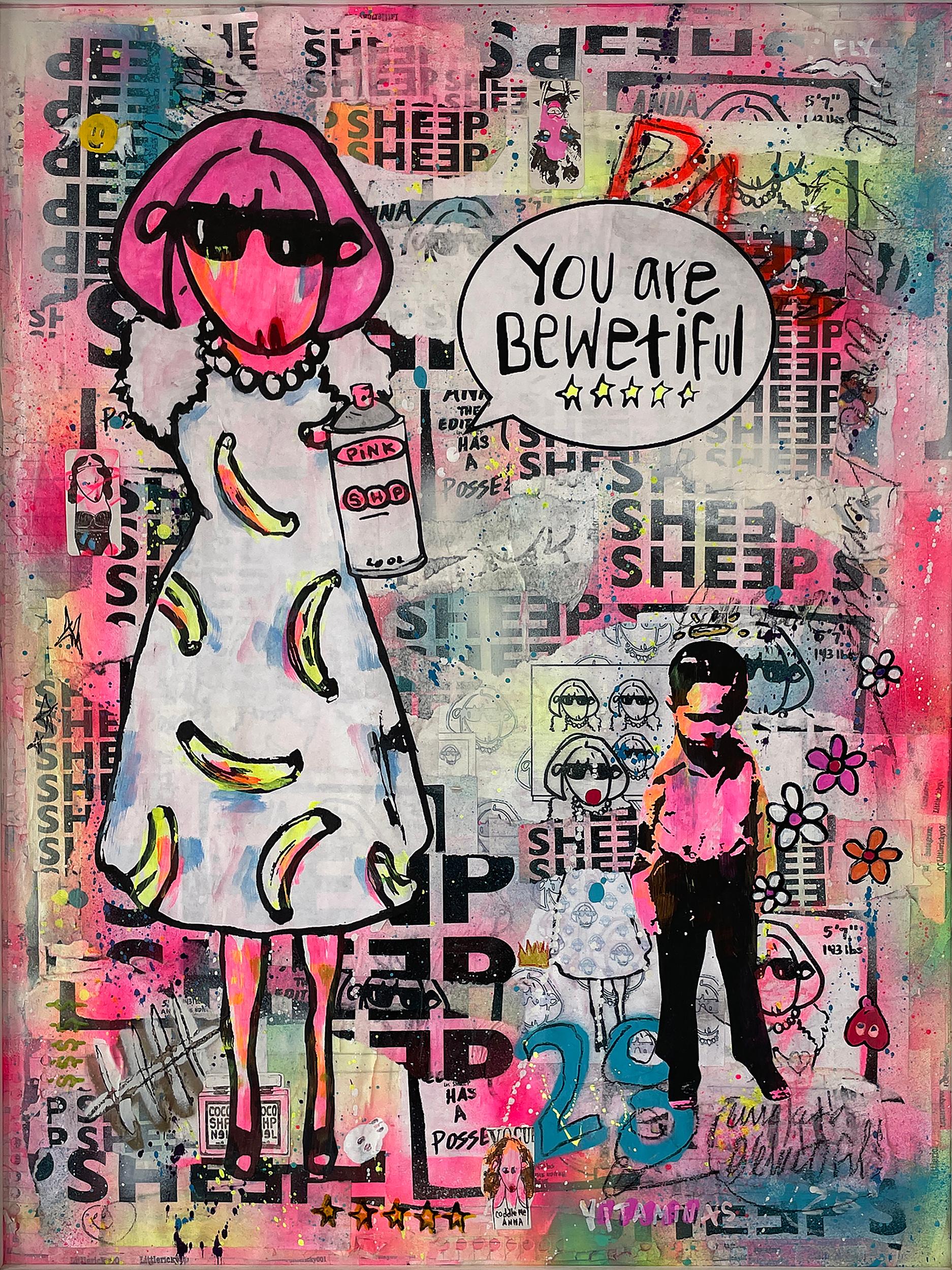 You are Bewetiful - mixed media on cardboard - Painting by Little Ricky