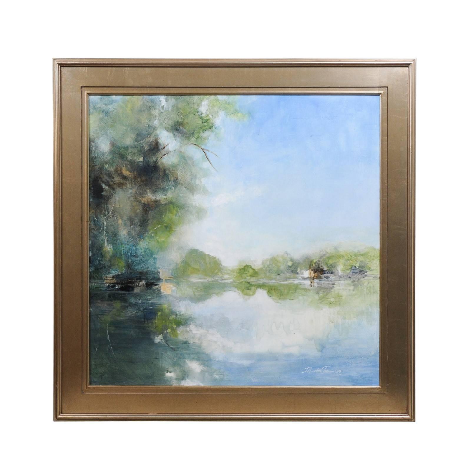Little River, Square Landscape Painting by American Artist J. Austin Jennings
