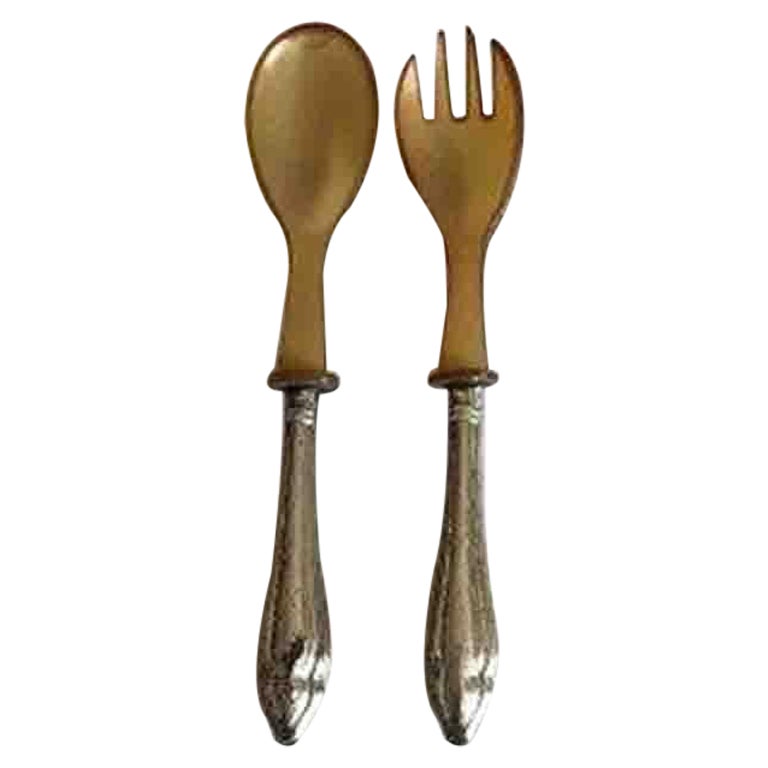 Little Salad Set in Silver and Horn For Sale