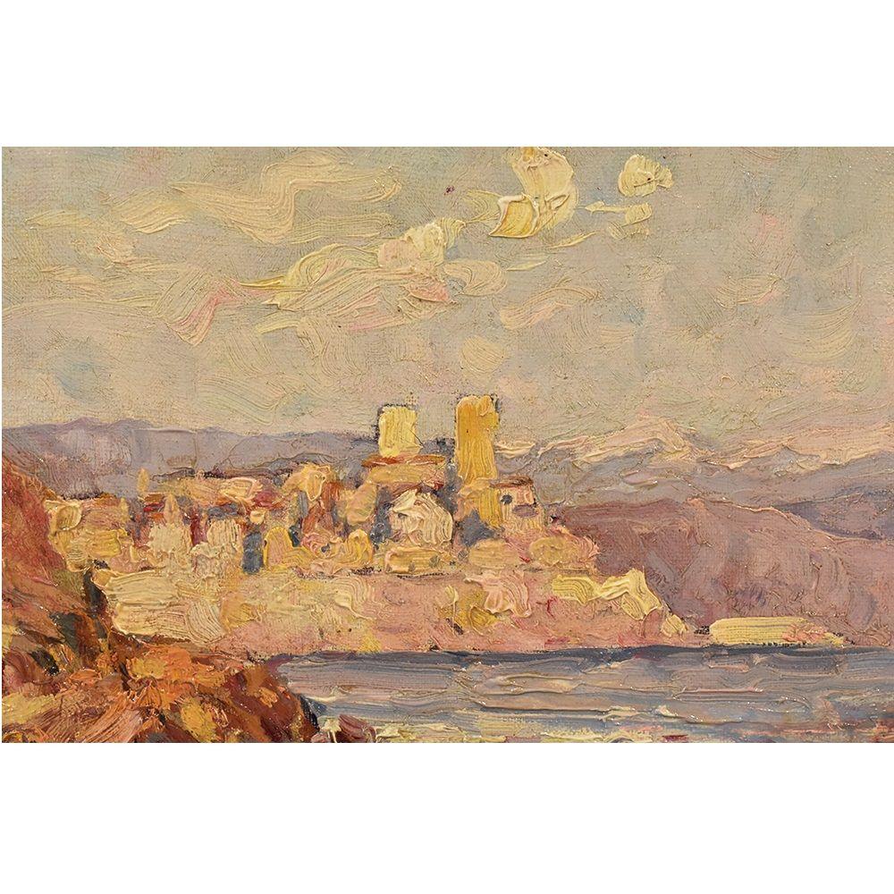 This is a Little Seascape Painting representing Antibes on the French Riviera 