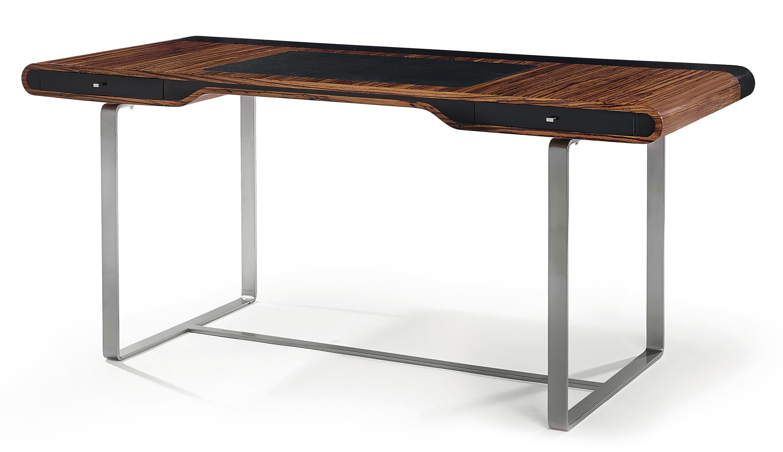 Contemporary Little Shanghai Desk in Olive Wood and Black Sycamore Silver Painted Leg For Sale
