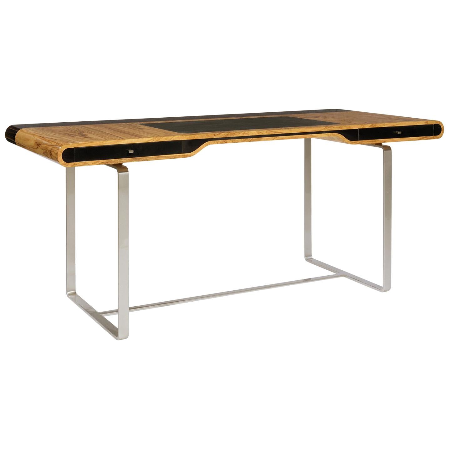 Escritorio Little Shanghai de madera de olivo y sicomoro negro Pata pintada de plata