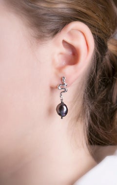 Rossella Ugolini Little Snake 18 Karat White Gold Baroque Pendant Earrings