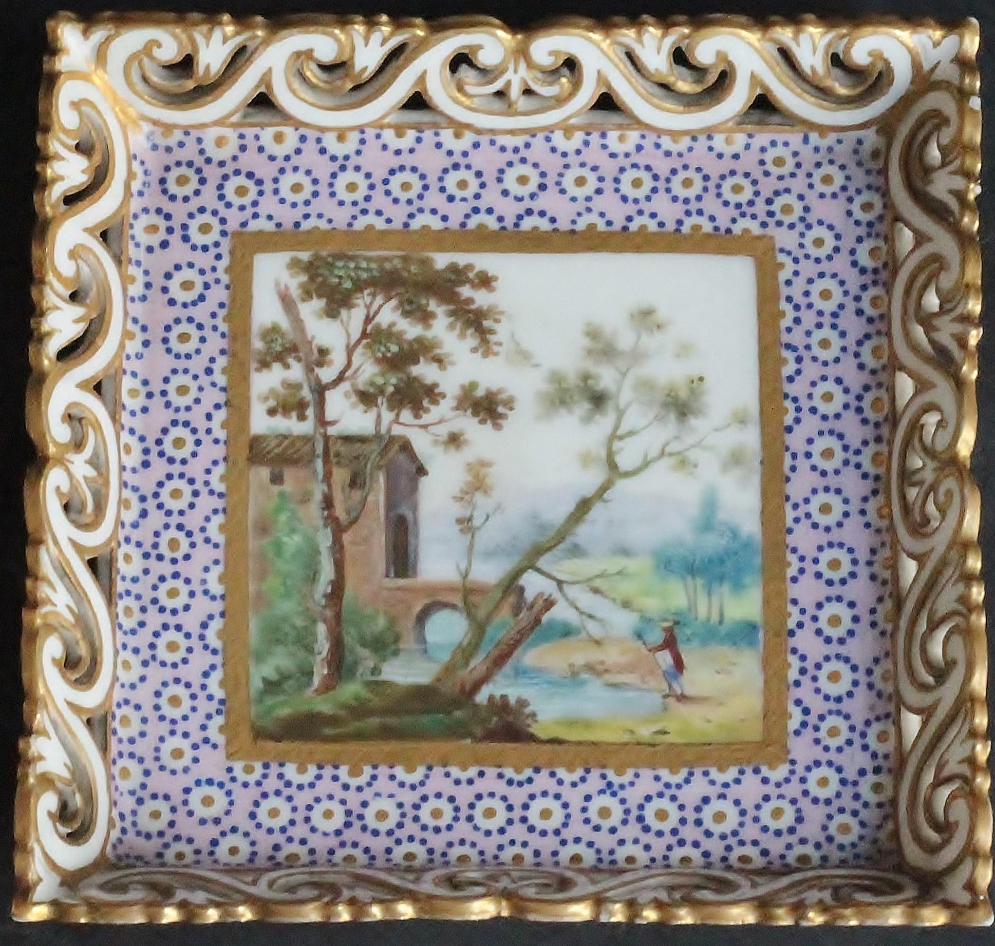 Louis XV Little Square Tray in Sevres Porcelain with Landscape Decoration, circa 1765 For Sale