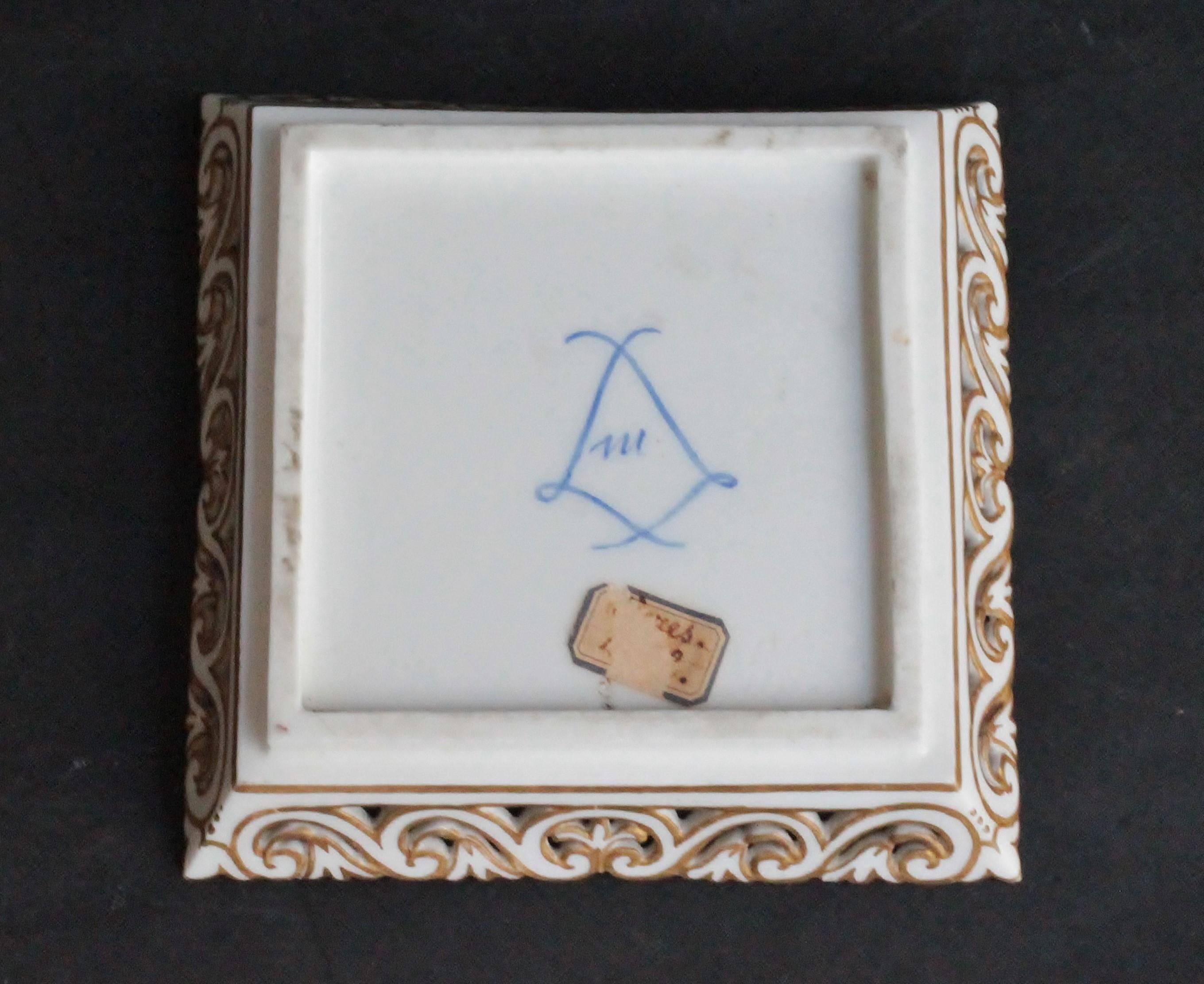 French Little Square Tray in Sevres Porcelain with Landscape Decoration, circa 1765 For Sale