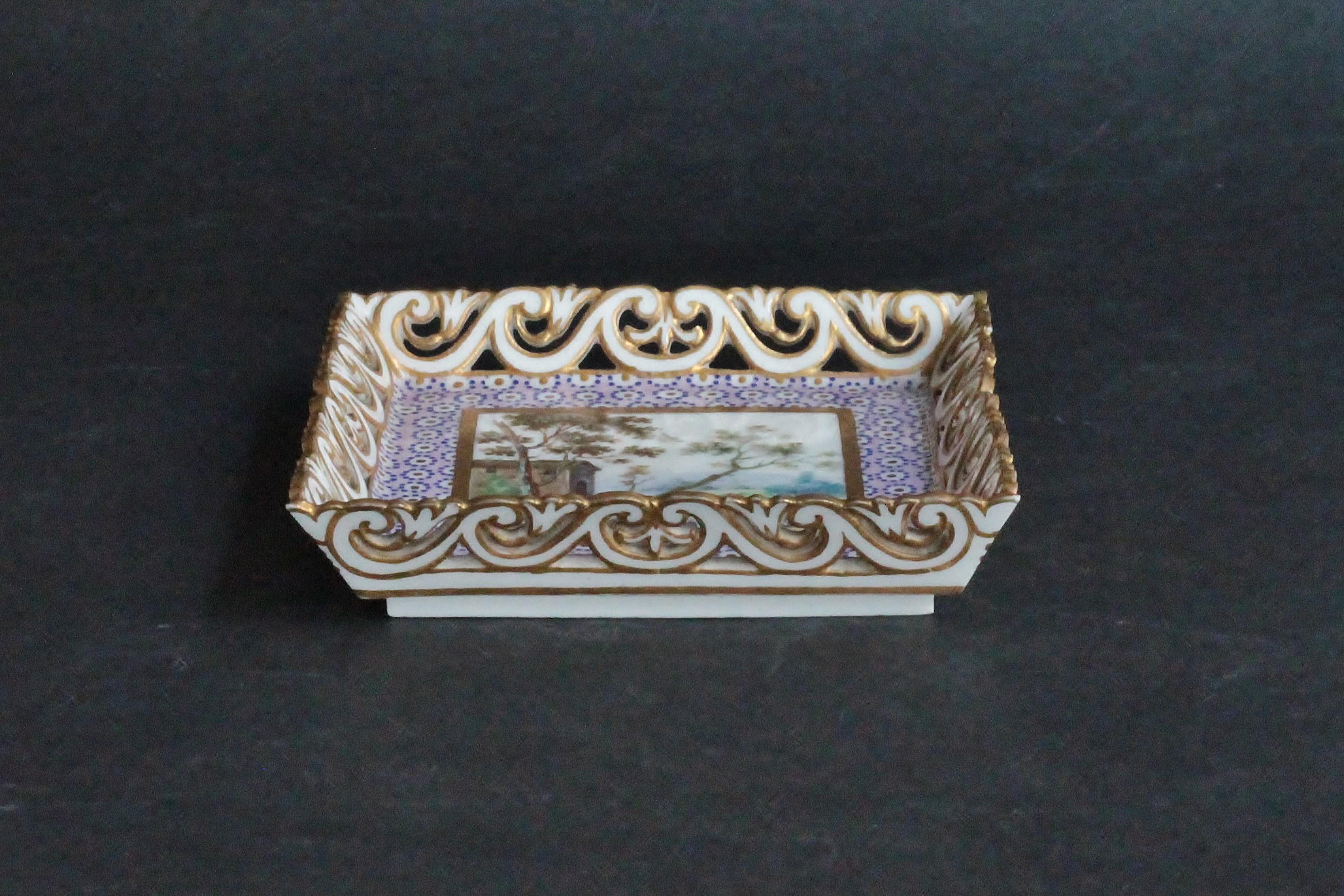 Mid-18th Century Little Square Tray in Sevres Porcelain with Landscape Decoration, circa 1765 For Sale