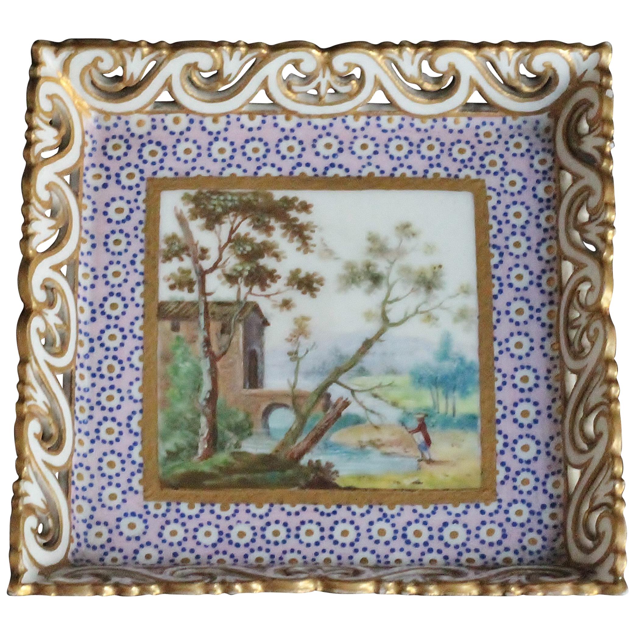 Little Square Tray in Sevres Porcelain with Landscape Decoration, circa 1765 For Sale
