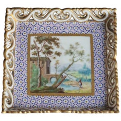 Little Square Tray in Sevres Porcelain with Landscape Decoration, circa 1765