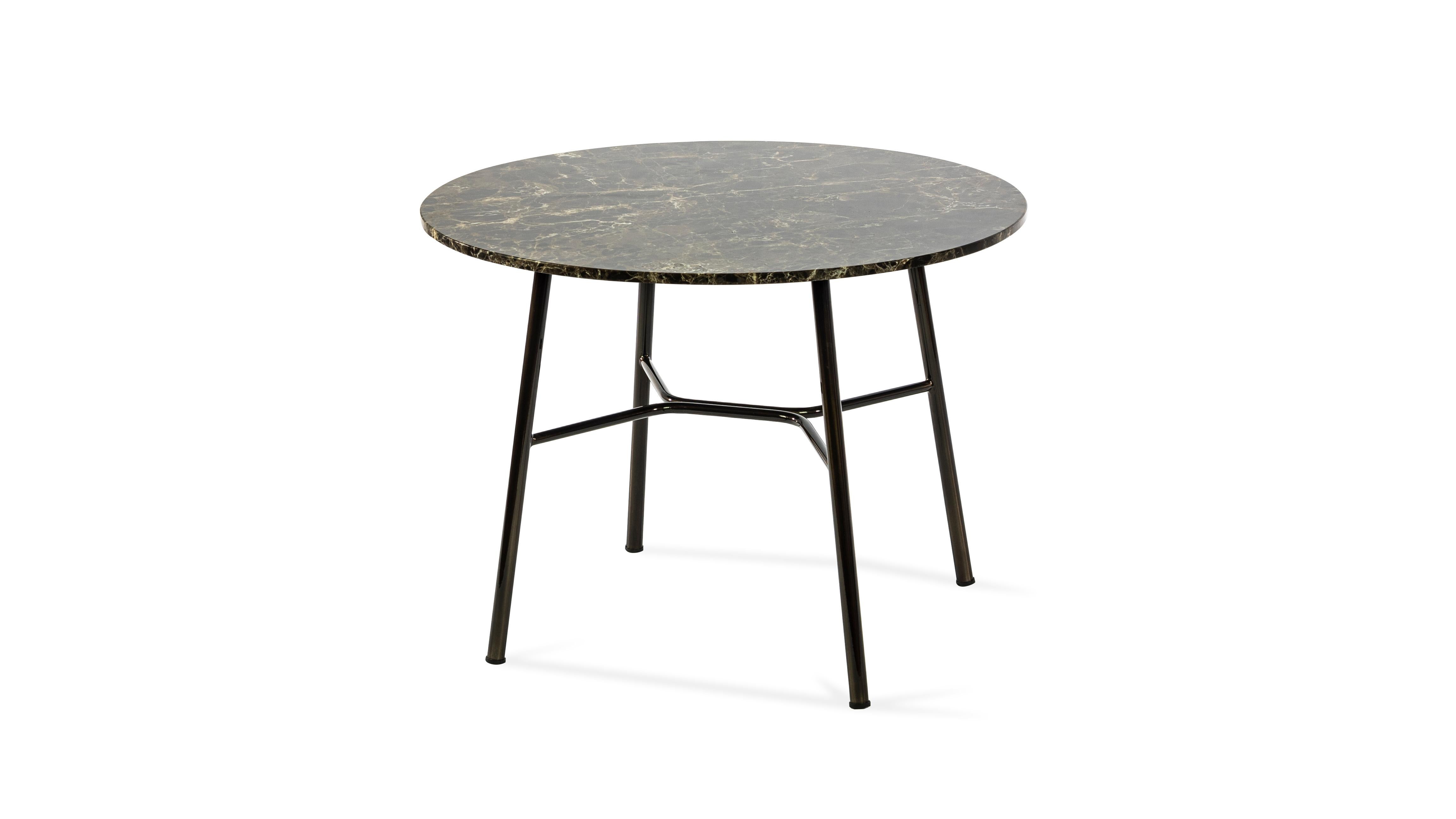 Modern Little Table Yuki, Metal Frame, Round, Brown Color, Design, Coffee Table, Marble For Sale