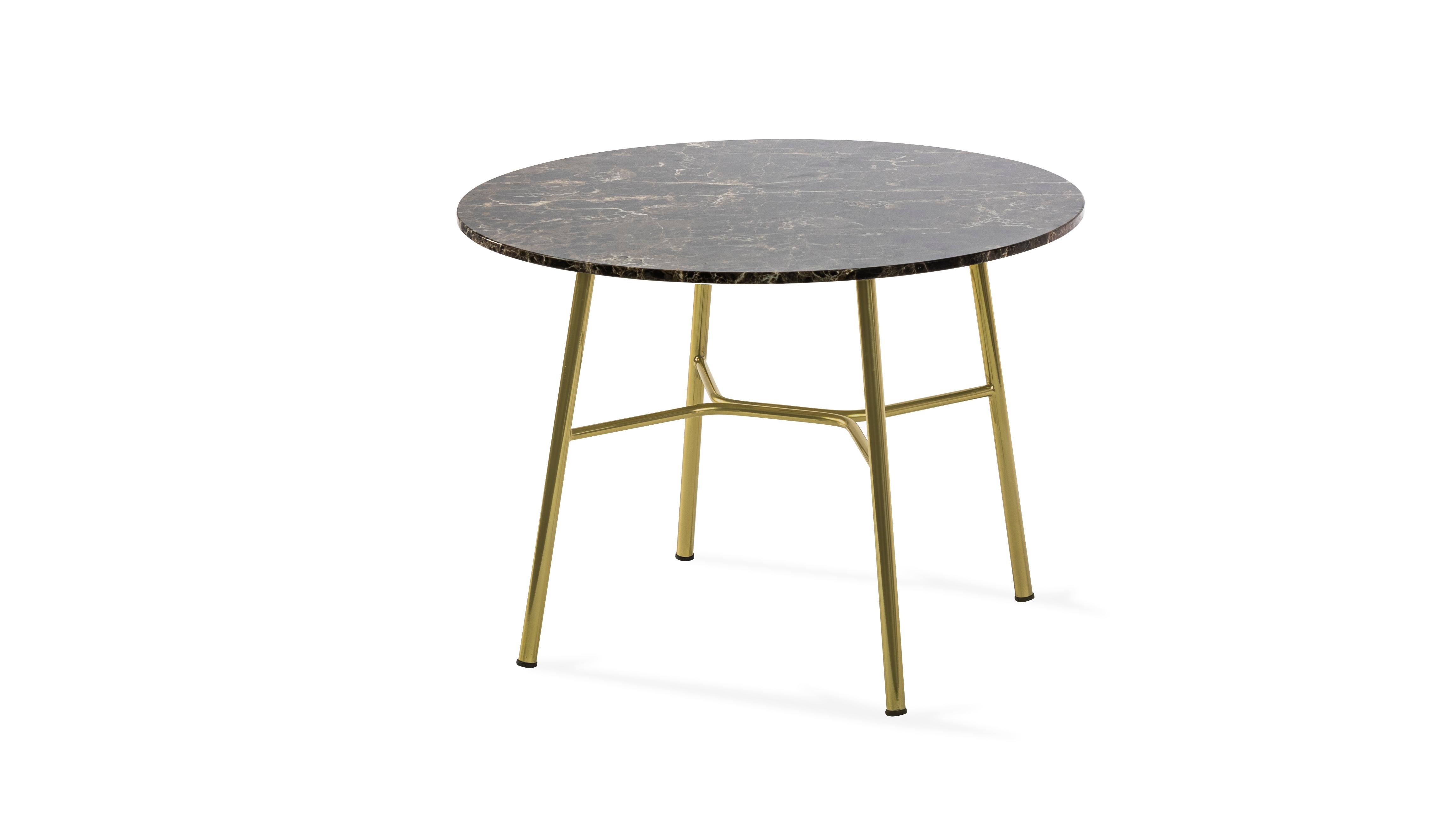 italien Petite table Yuki, cadre métallique, rond, couleur marron, design, table basse, marbre en vente