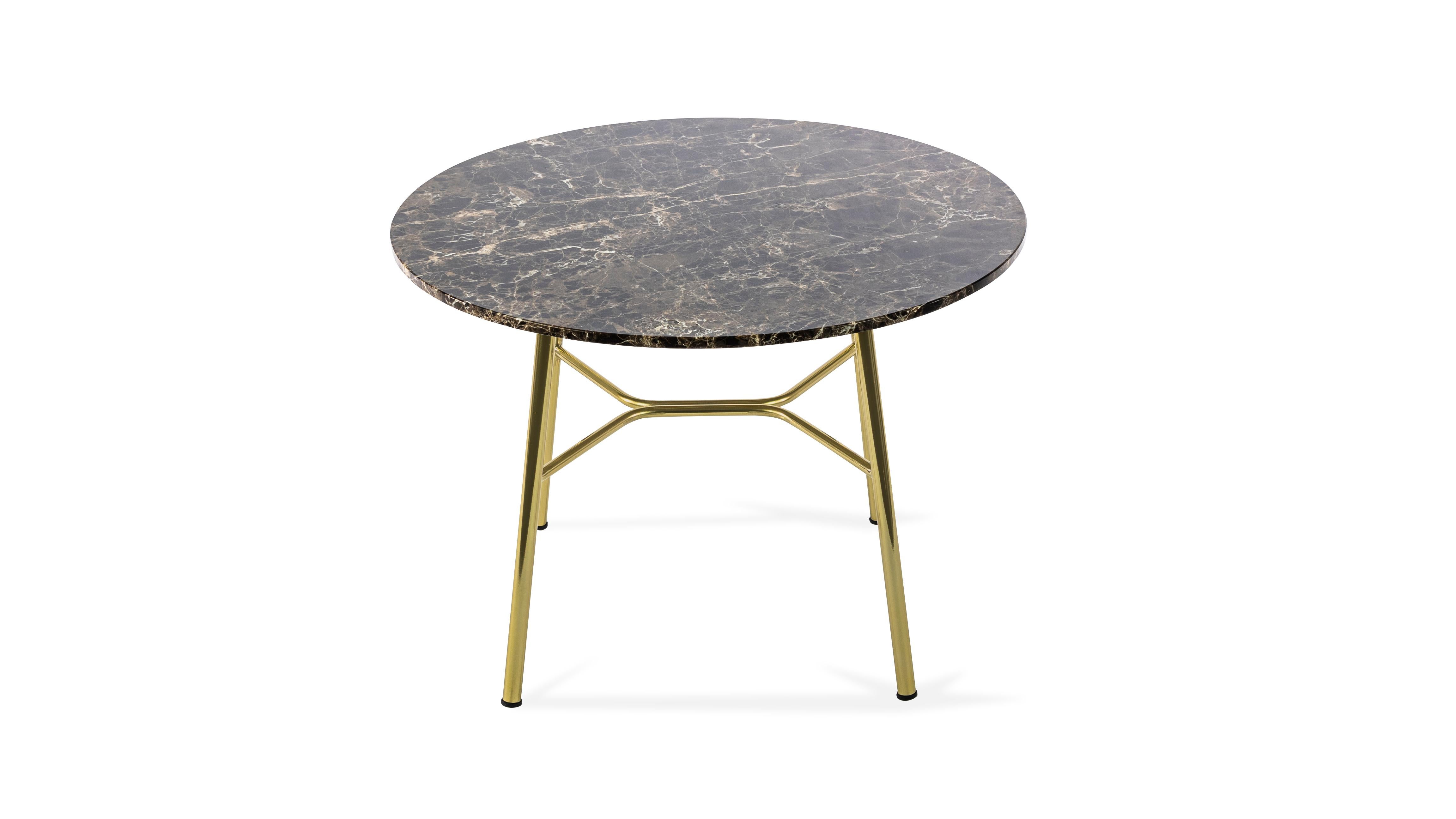 Modern Little Table Yuki, Metal Frame, Round, Brown Color, Design, Coffee Table, Marble For Sale