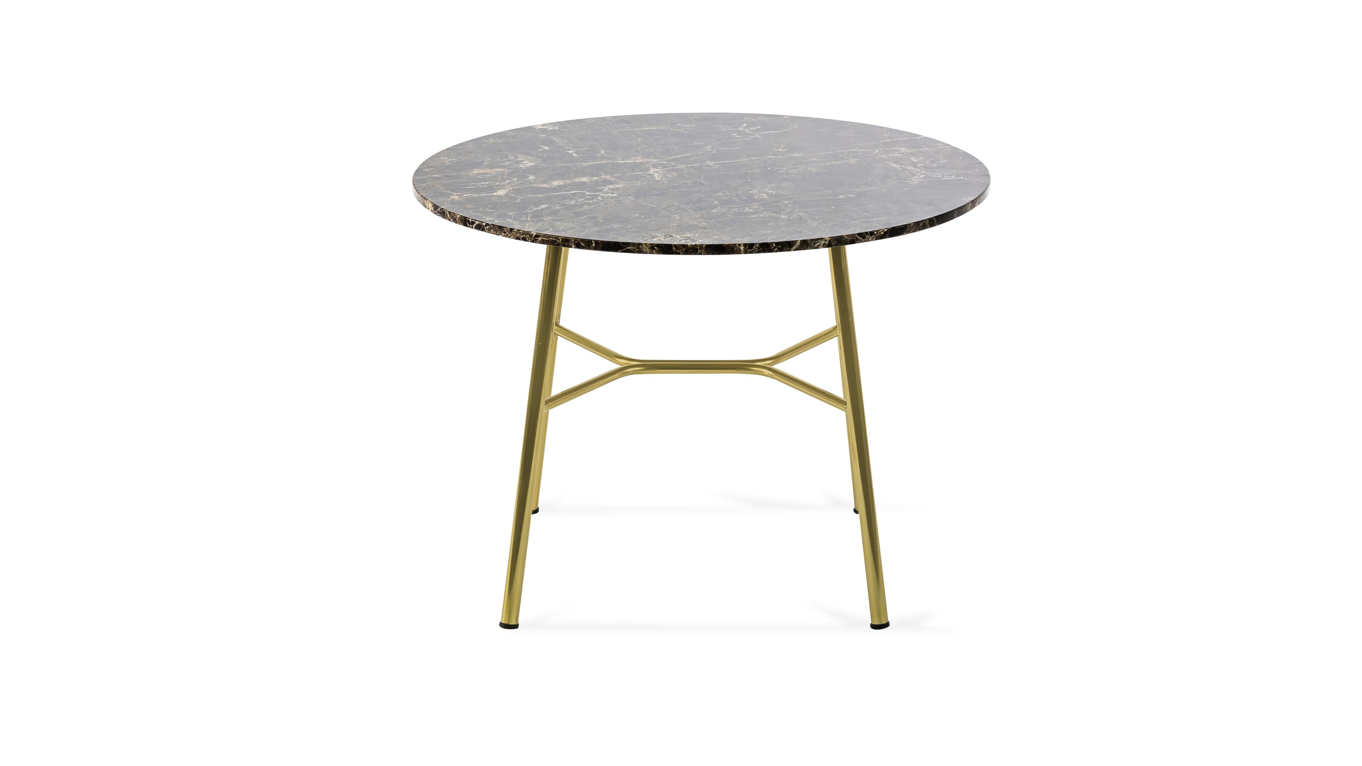 Contemporary Little Table Yuki, Metal Frame, Round, Brown Color, Design, Coffee Table, Marble For Sale