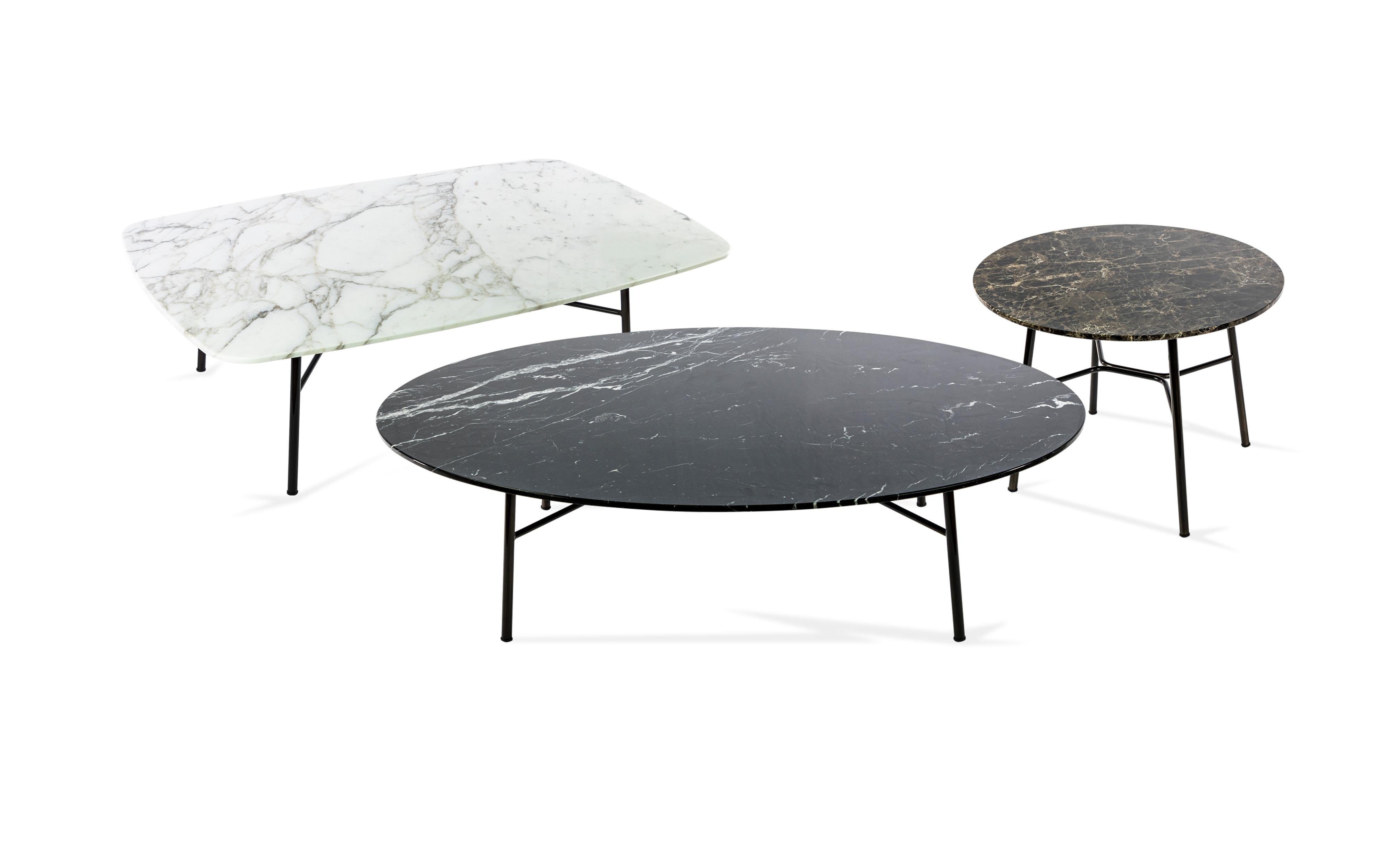 Glass Little Table Yuki, Metal Frame, Round, Brown Color, Design, Coffee Table, Marble For Sale